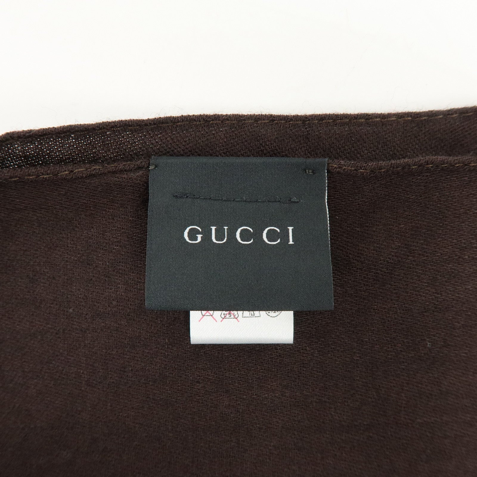 GUCCI GG Monogram Wool Sik Scarf Shawl Dark Brown