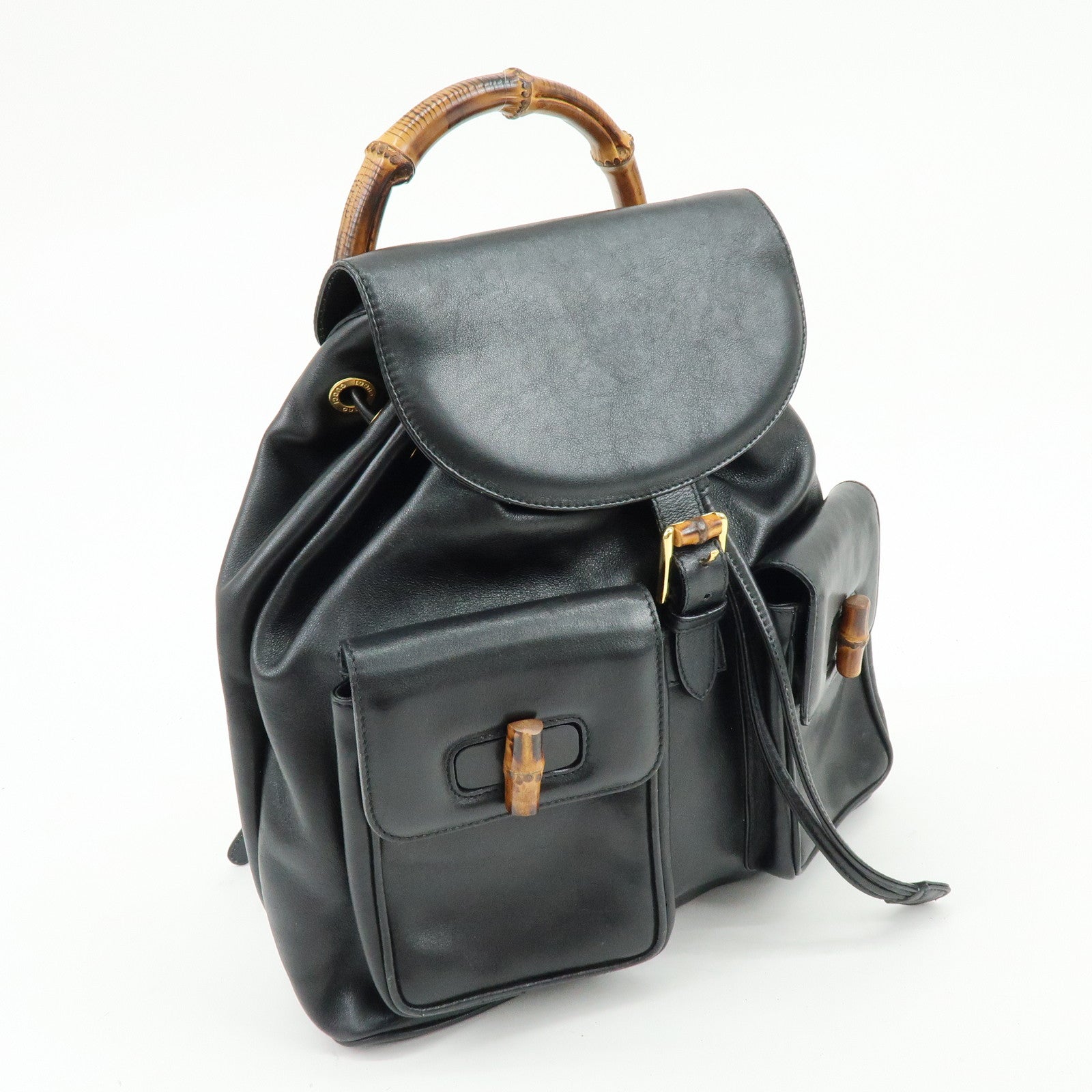 GUCCI Bamboo Leather Backpack Rucksack Black 003・2058・0016