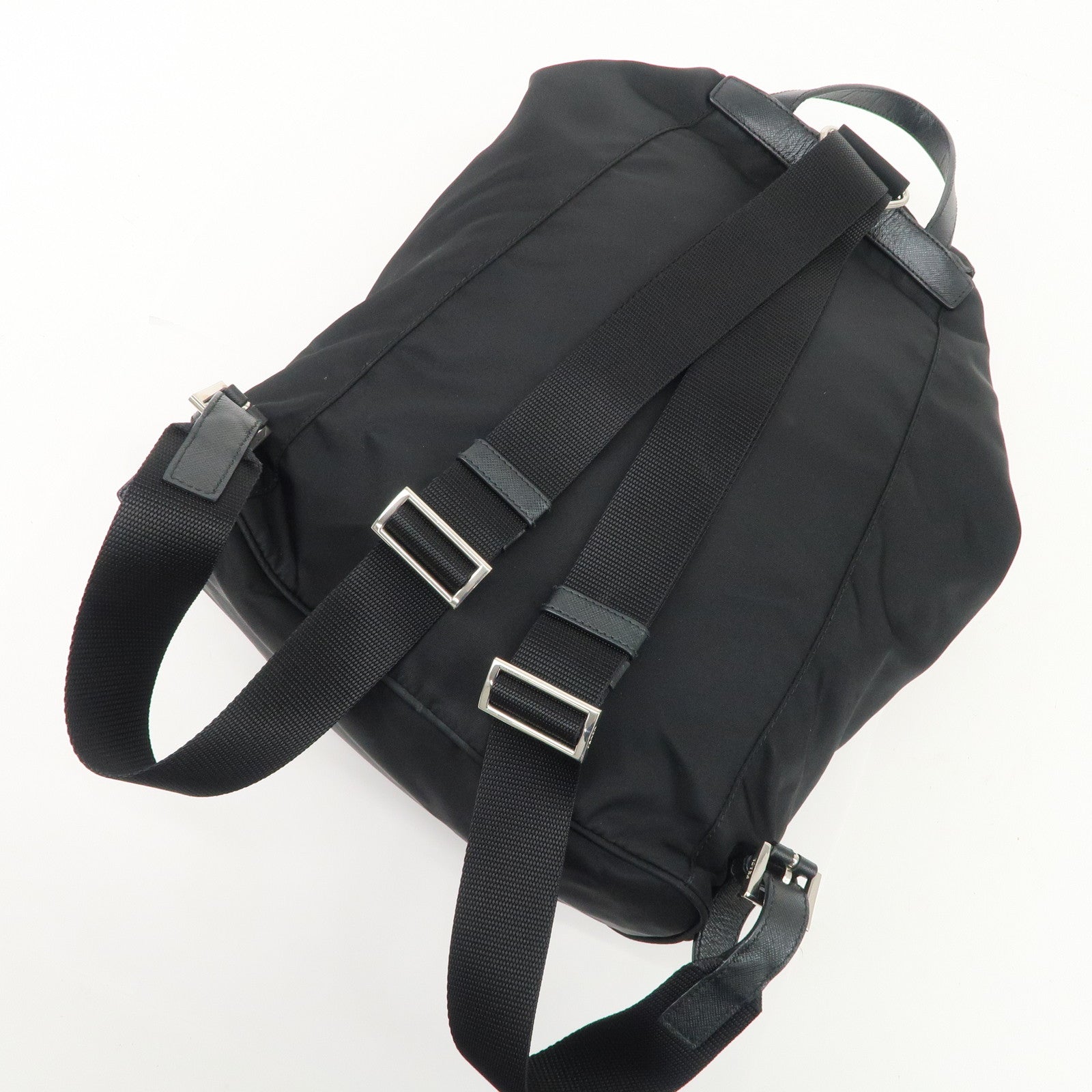 PRADA Triangle Logo Nylon Leather Backpack Ruck Sack Black Used