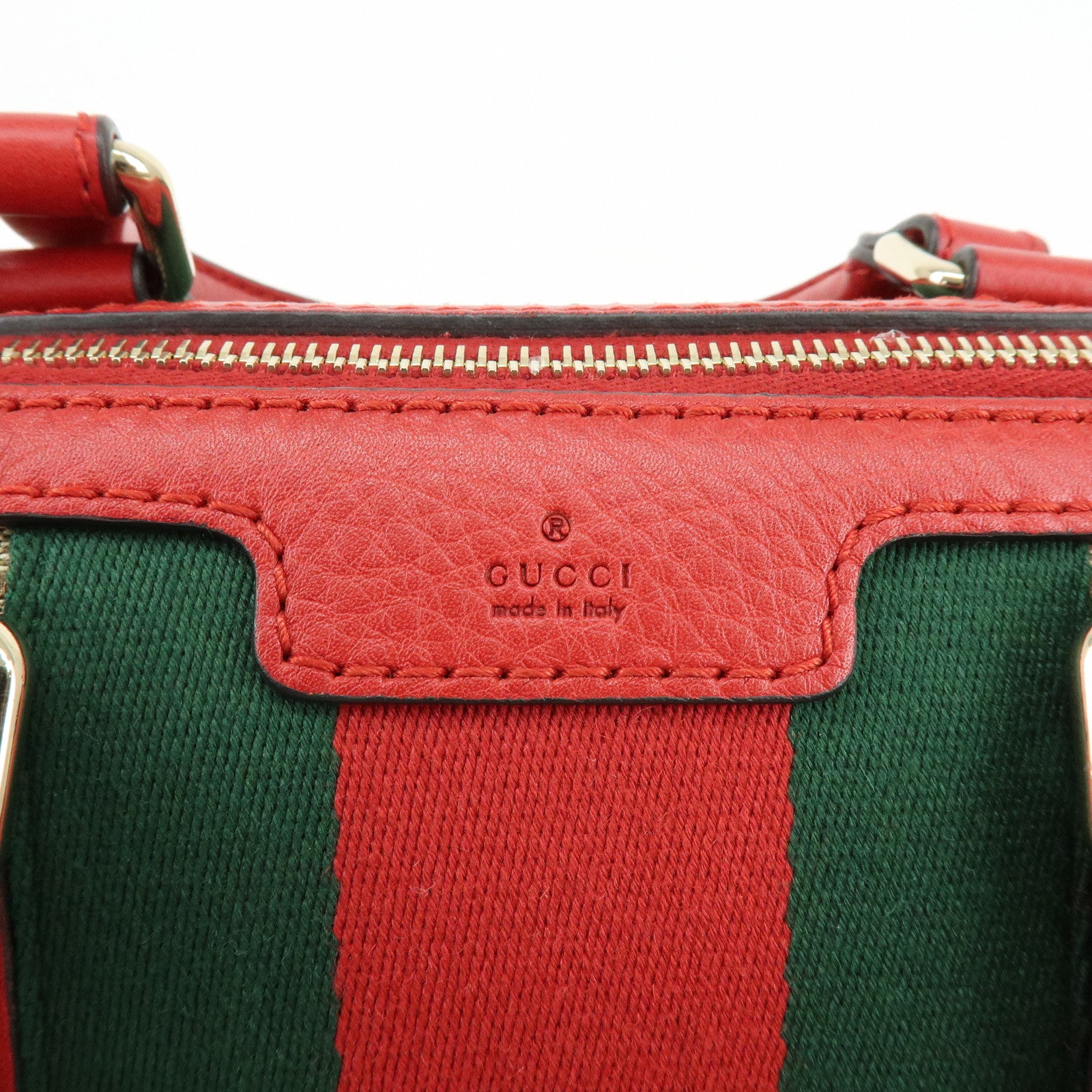 GUCCI Sherry GG Canvas Leather 2Way Bag Boston Bag Beige Red 247205