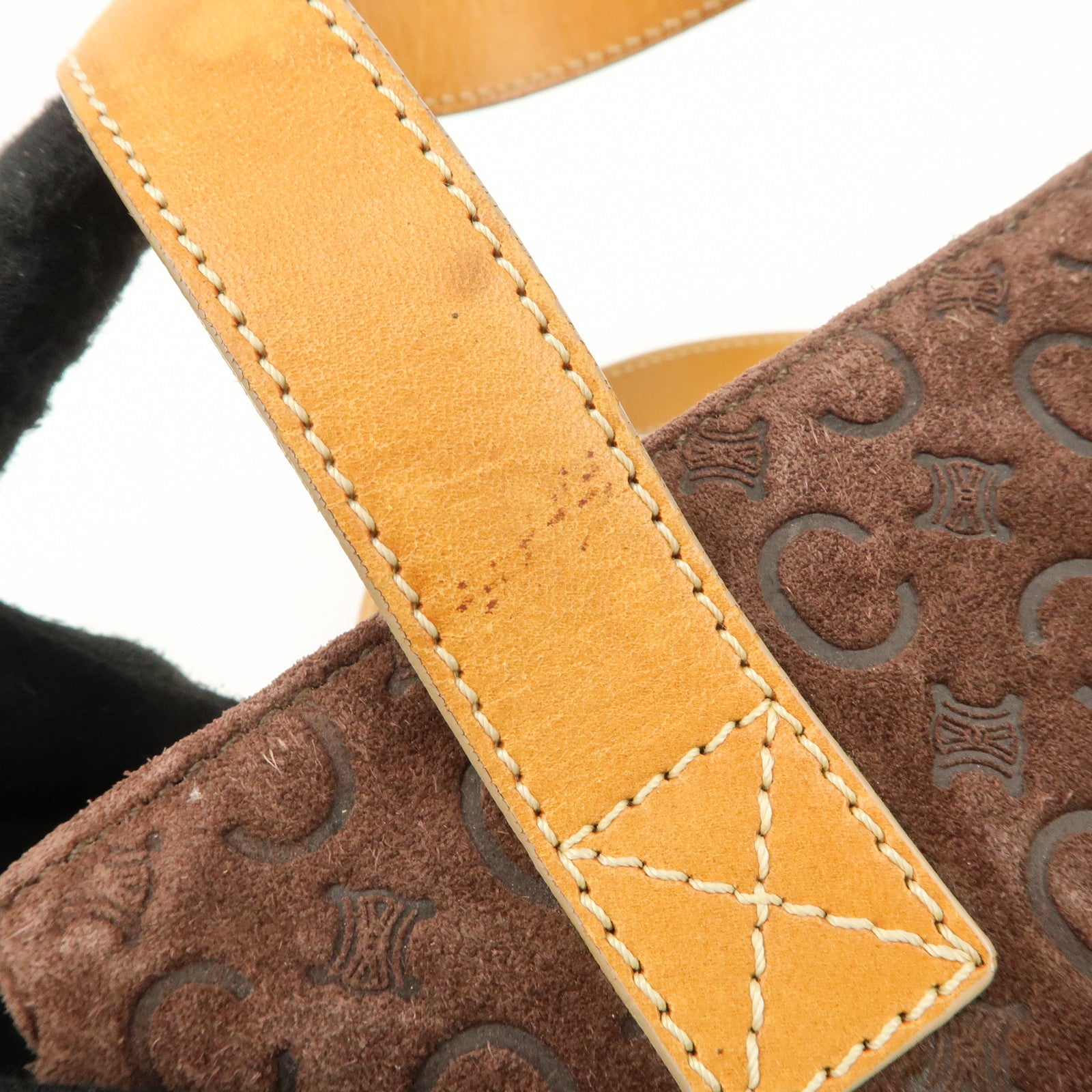 CELINE C Macadam Suede Leather Tote Bag Hand Bag Dark Brown Used