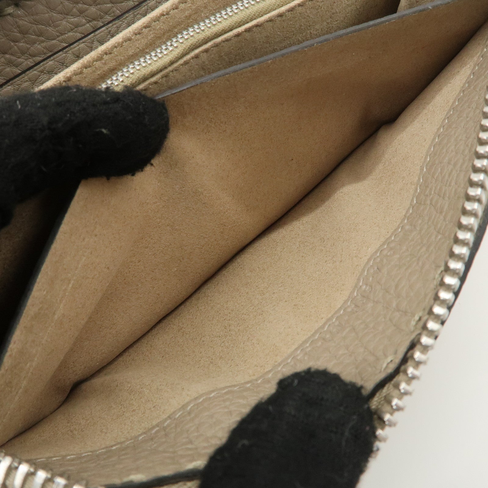 FENDI Selleria Leather Zip Around Long Wallet Greige 8M0374 Used