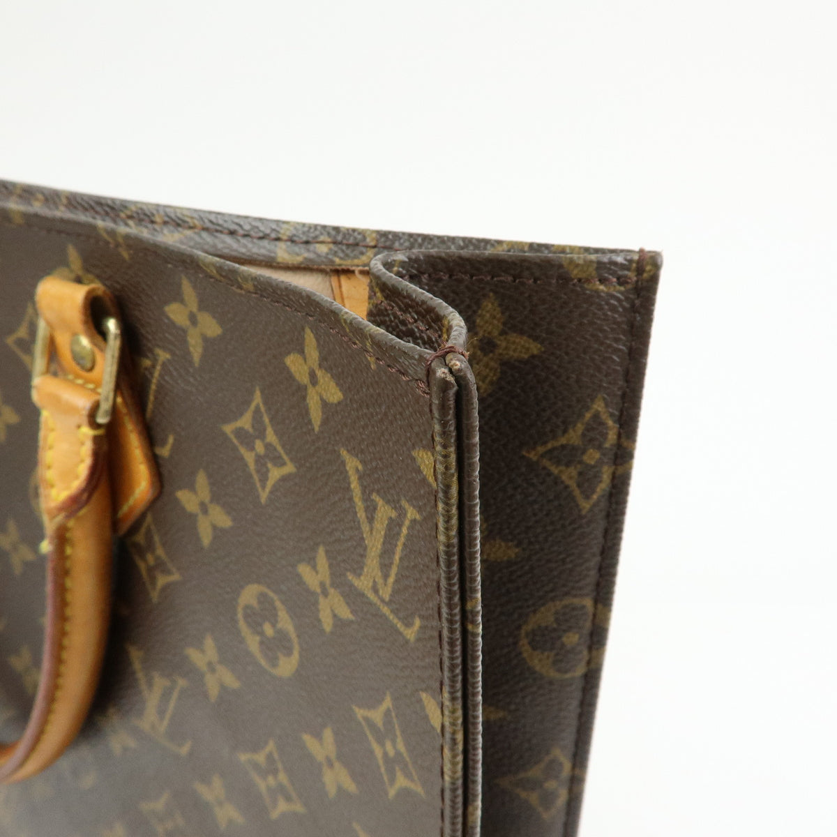 Louis Vuitton Monogram Sac Plat Tote Bag Hand Bag Brown M51140