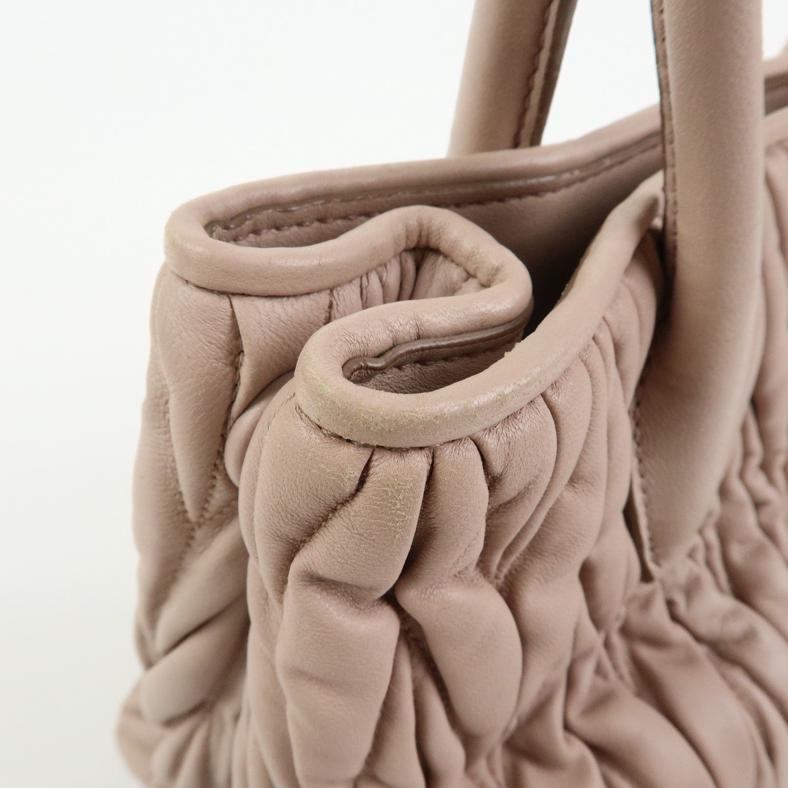 MIU MIU Matelasse Nappa Gaufre Leather 2Way Hand Bag Pink Beige RN1069