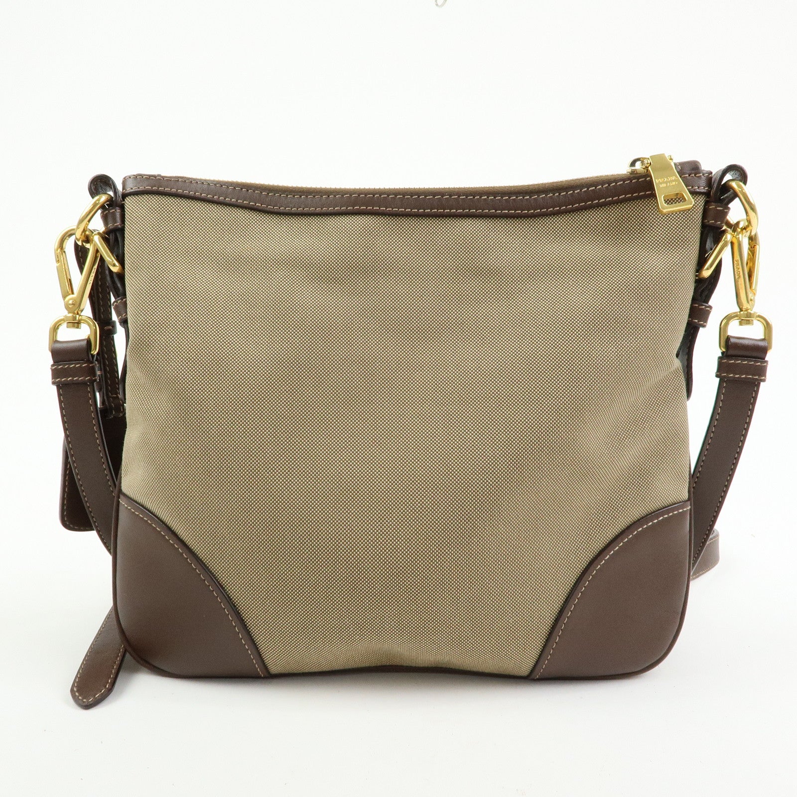 PRADA Jacquard Canvas Leather Shoulder Bag Crossbody Bag Beige Brown