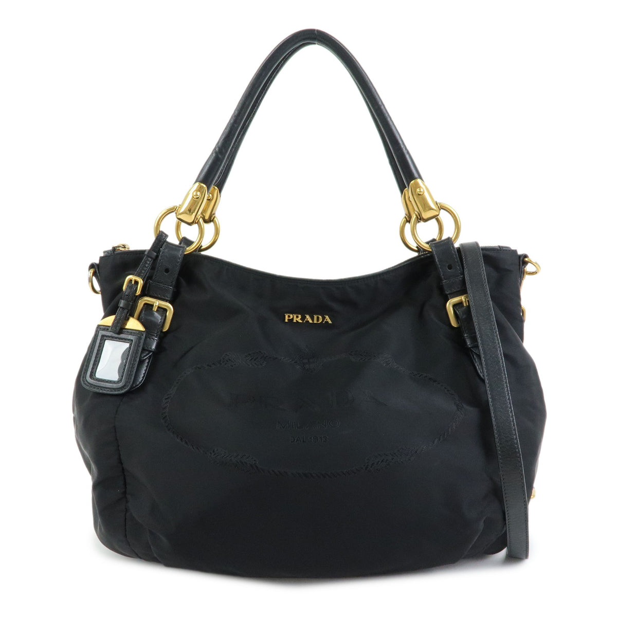 PRADA Nylon Leather 2way Bag Hand Bag Shoulder Bag Black BR4303