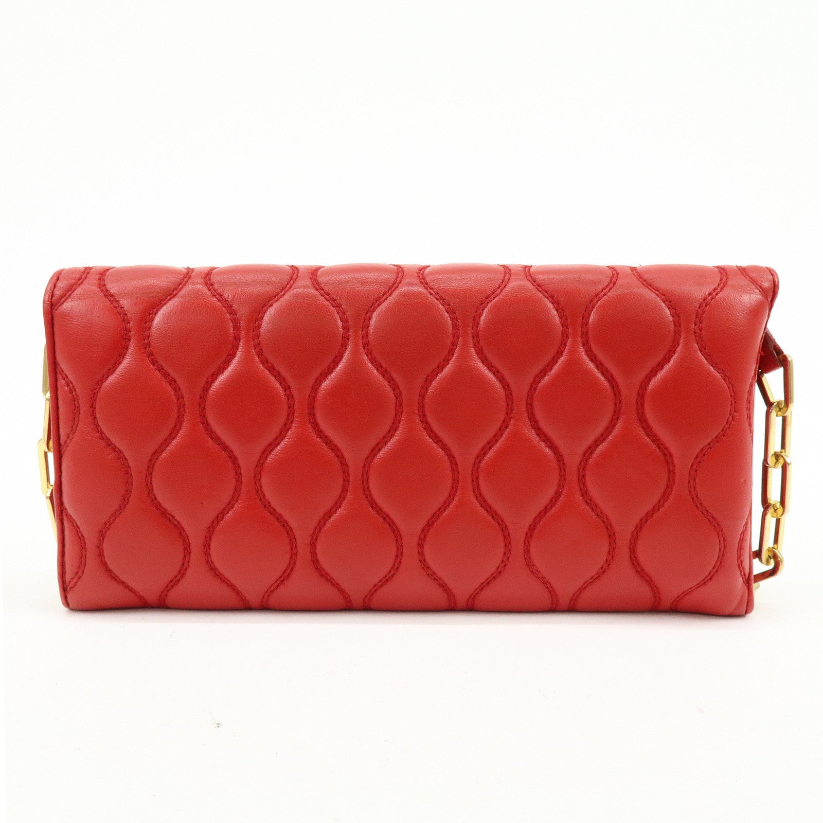 MIU MIU Nappa Leather Chain Long Wallet Shoulder Bag Red