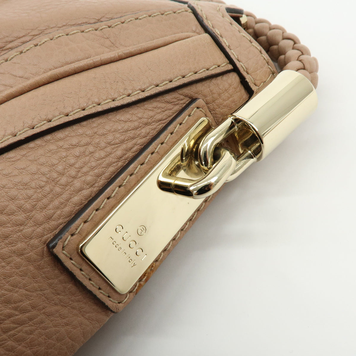 GUCCI Bamboo Leather Shoulder Bag Tassel Charm Pink Beige 269949