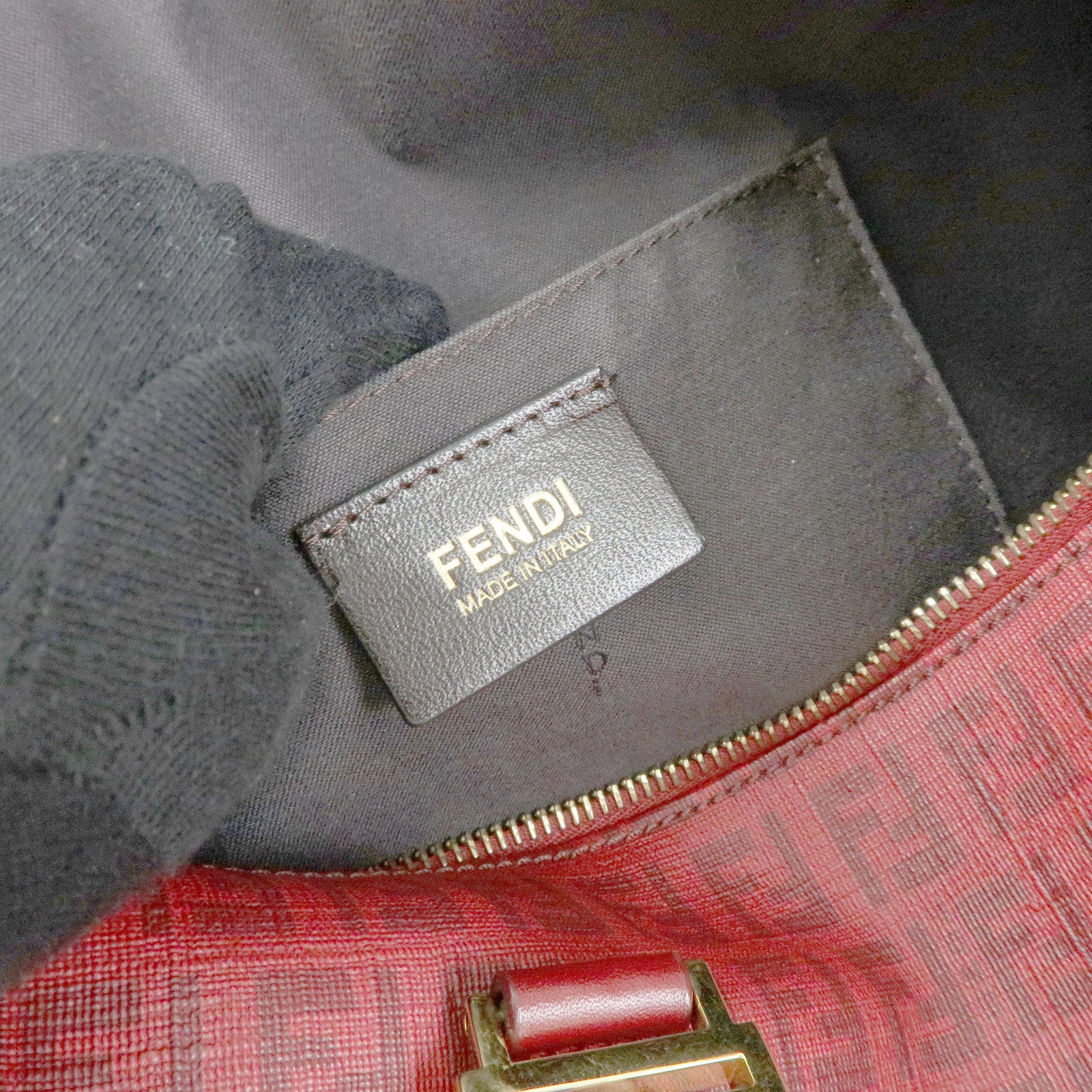 FENDI Zucchino PVC Leather Boston Bag Hand Bag Red 8BL098