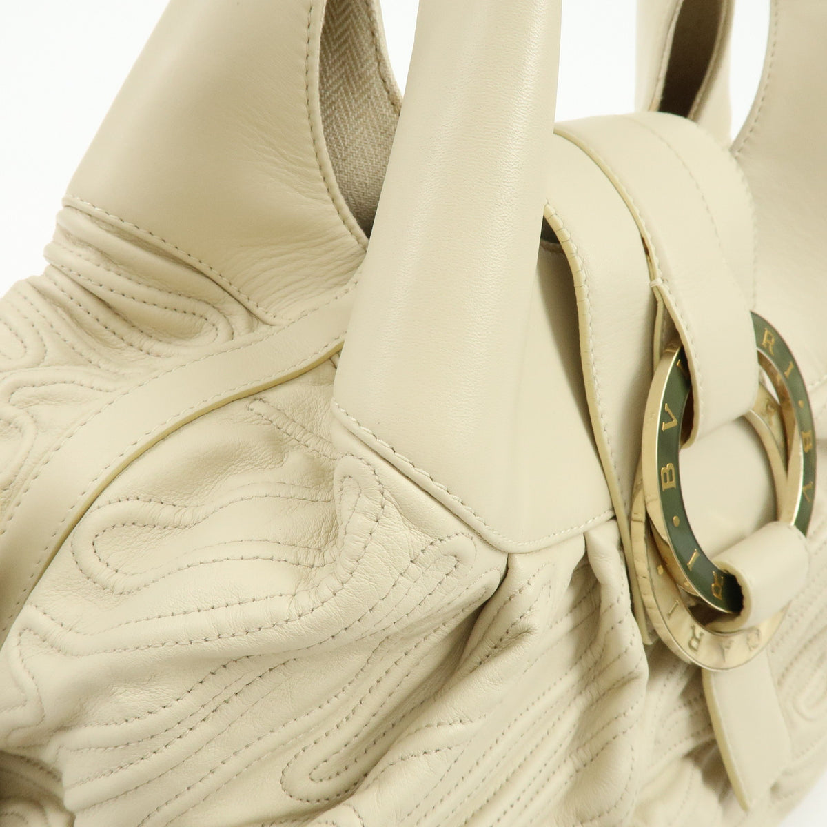BVLGARI Chandra Leather Shoulder Bag Hand Bag Ring Buckle White