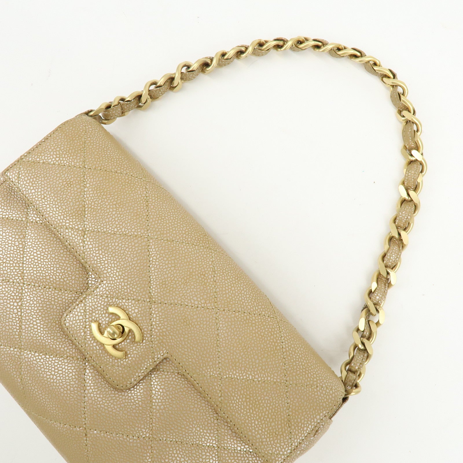 CHANEL COCO Mark Matelasse Caviarskin Flap Chain Shoulder Bag Beige
