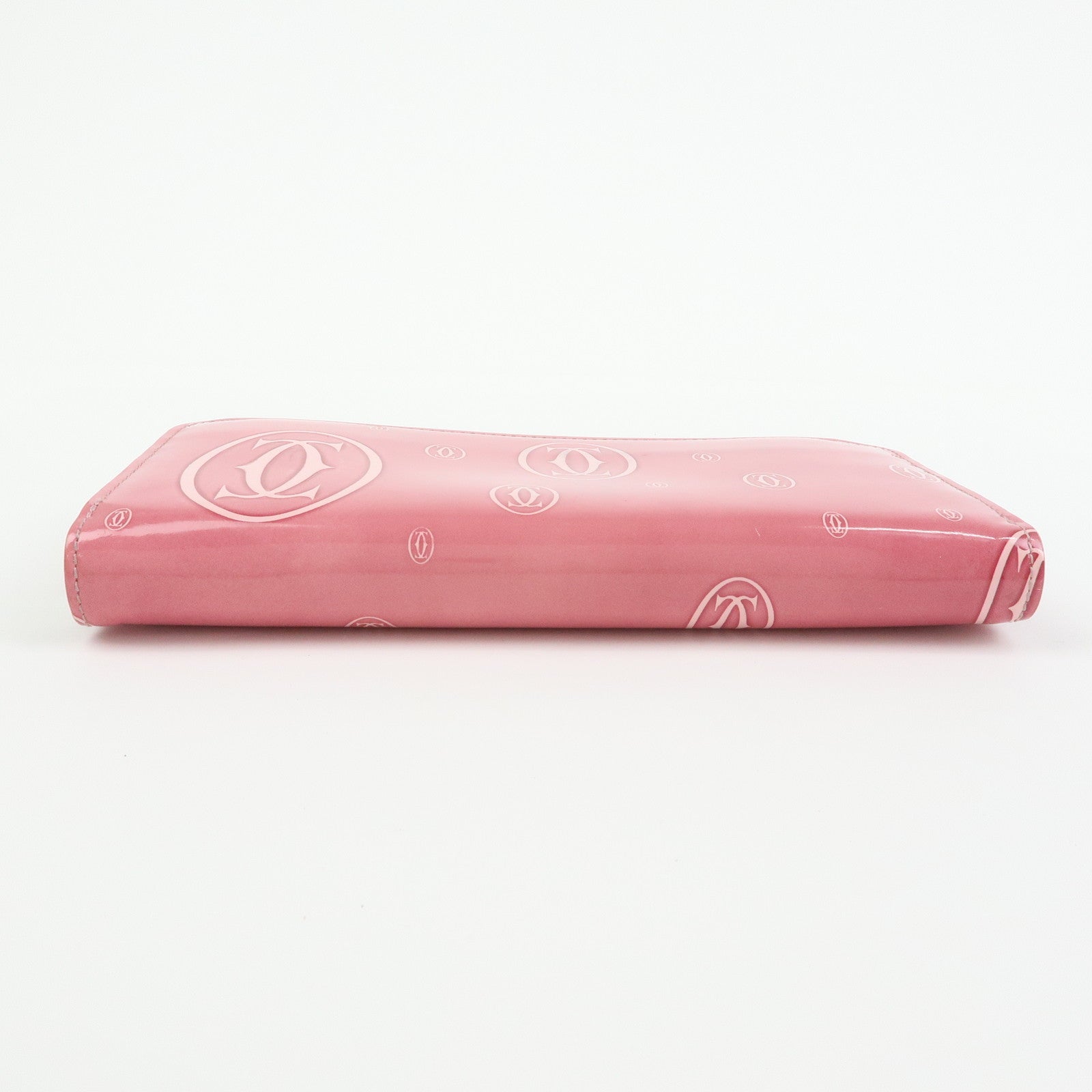 Cartier Happy Birthday Patent Leather Round Zippy Long Wallet Pink