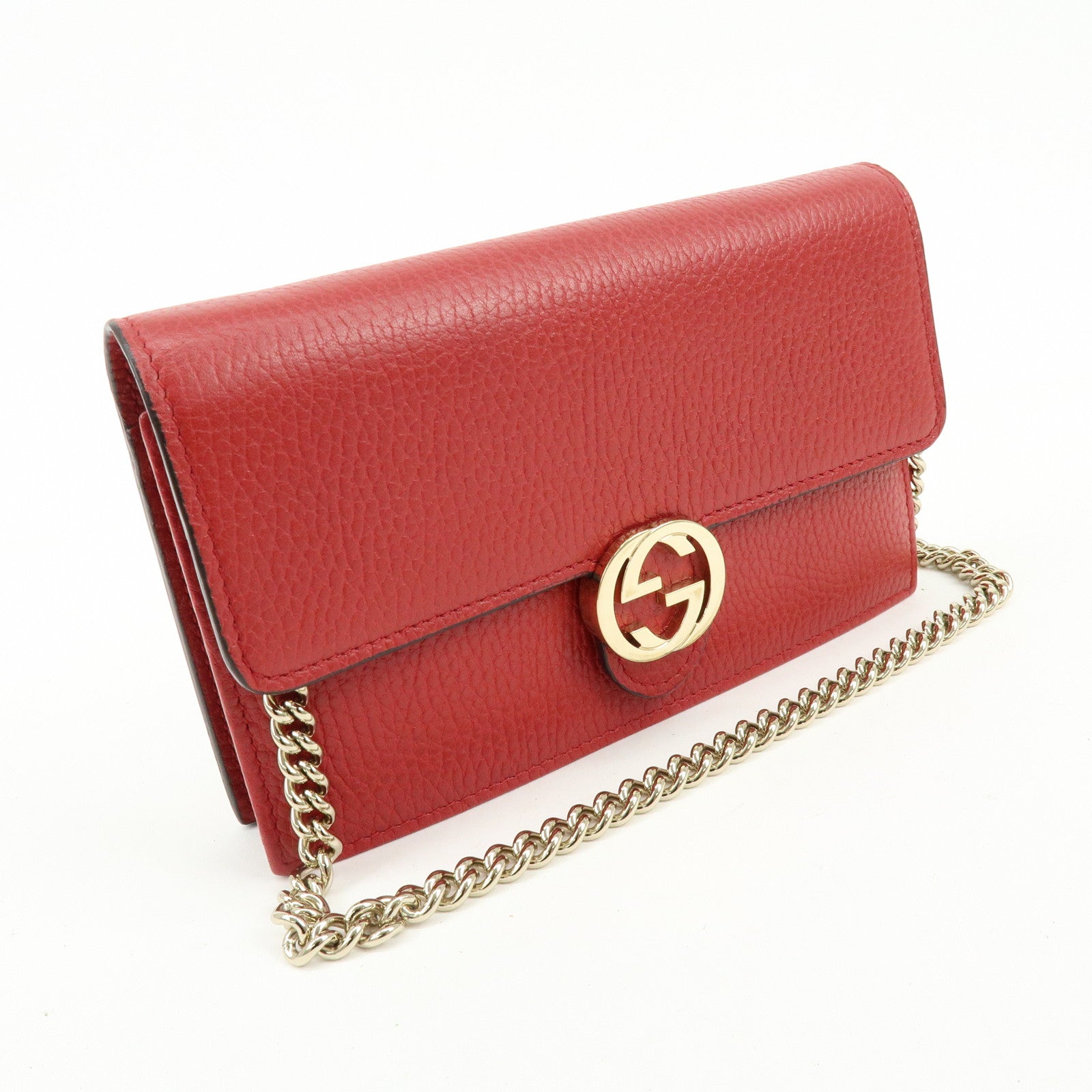 GUCCI Interlocking G Leather Chain Wallet Shoulder Bag Red 510314