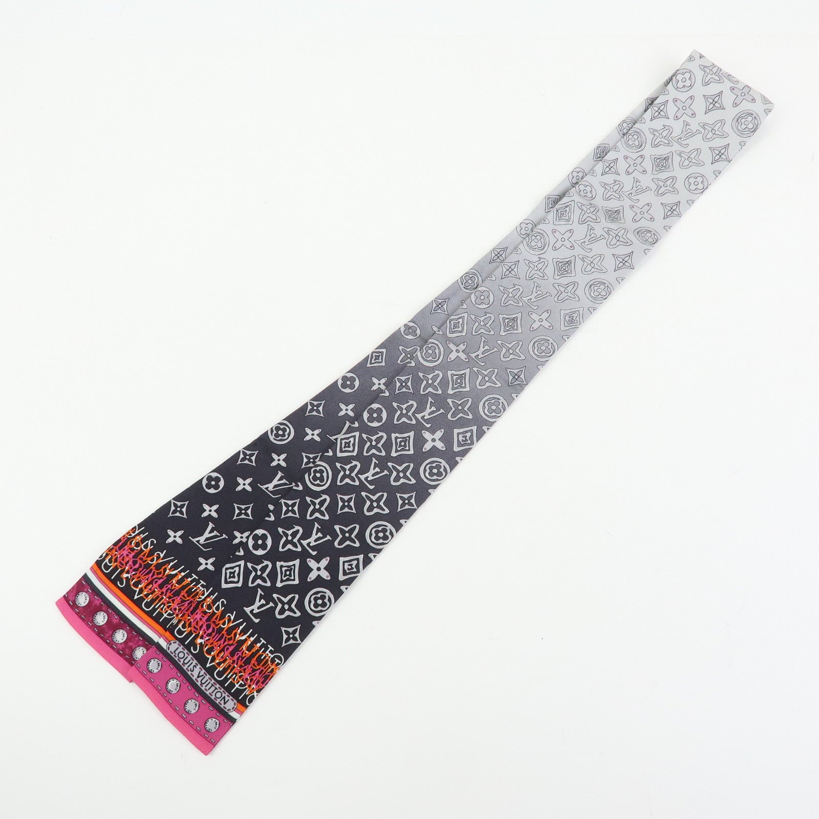 Louis Vuitton Silk 100% Monogram Map Bandeau Scarf Gray Pink Gradation