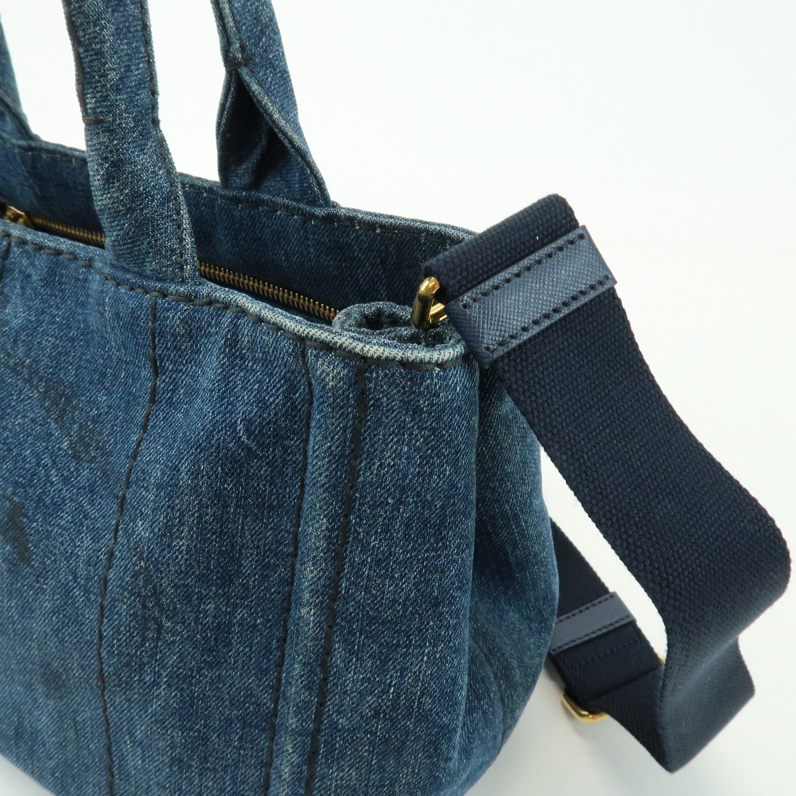 PRADA Triangle Logo Canapa Mini Denim 2Way Bag Hand Bag 1BG439
