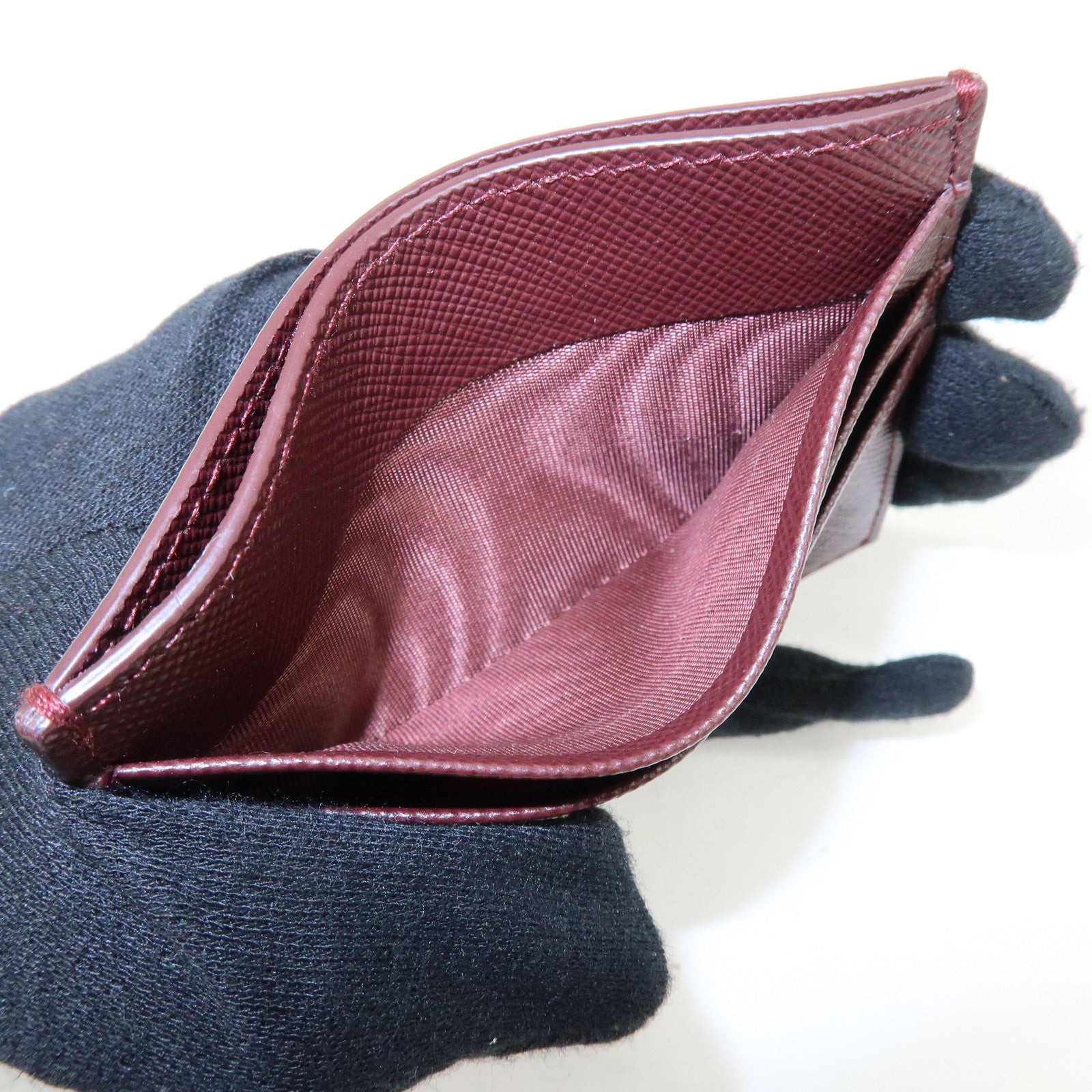 PRADA Triangle Logo Saffiano Leather Card Case Burgundy 1MC025