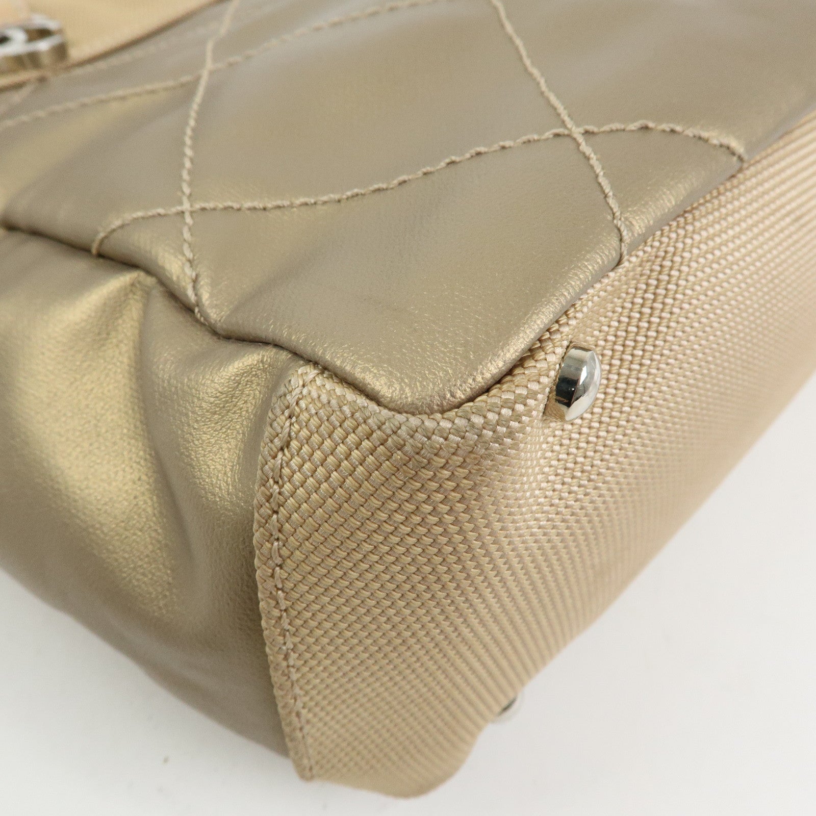 CHANEL Paris Biarritz PM Coated Canvas Leather Tote Bag Gold A34208