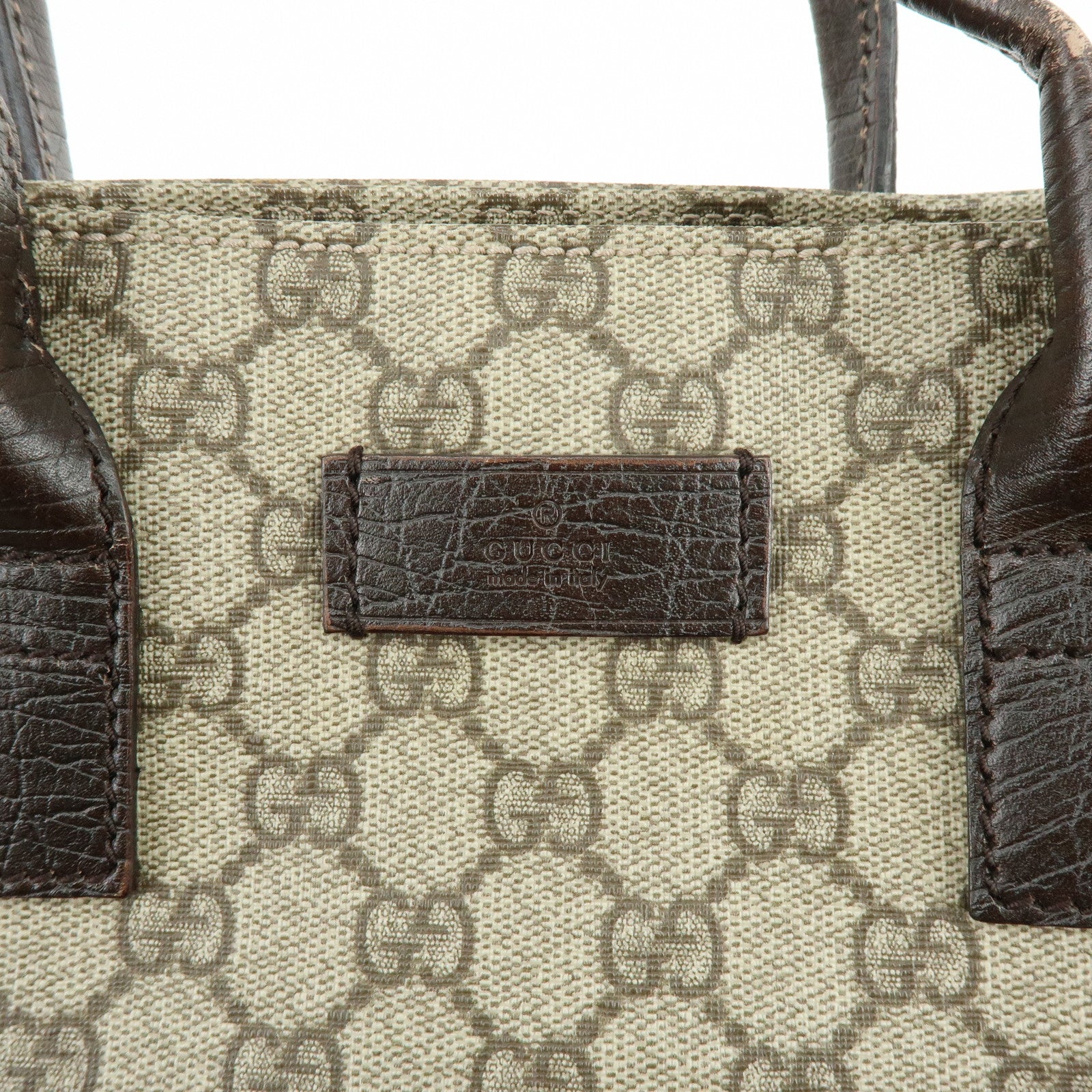 GUCCI GG Supreme Leather Tote Bag Hand Bag Beige Dark Brown 91249