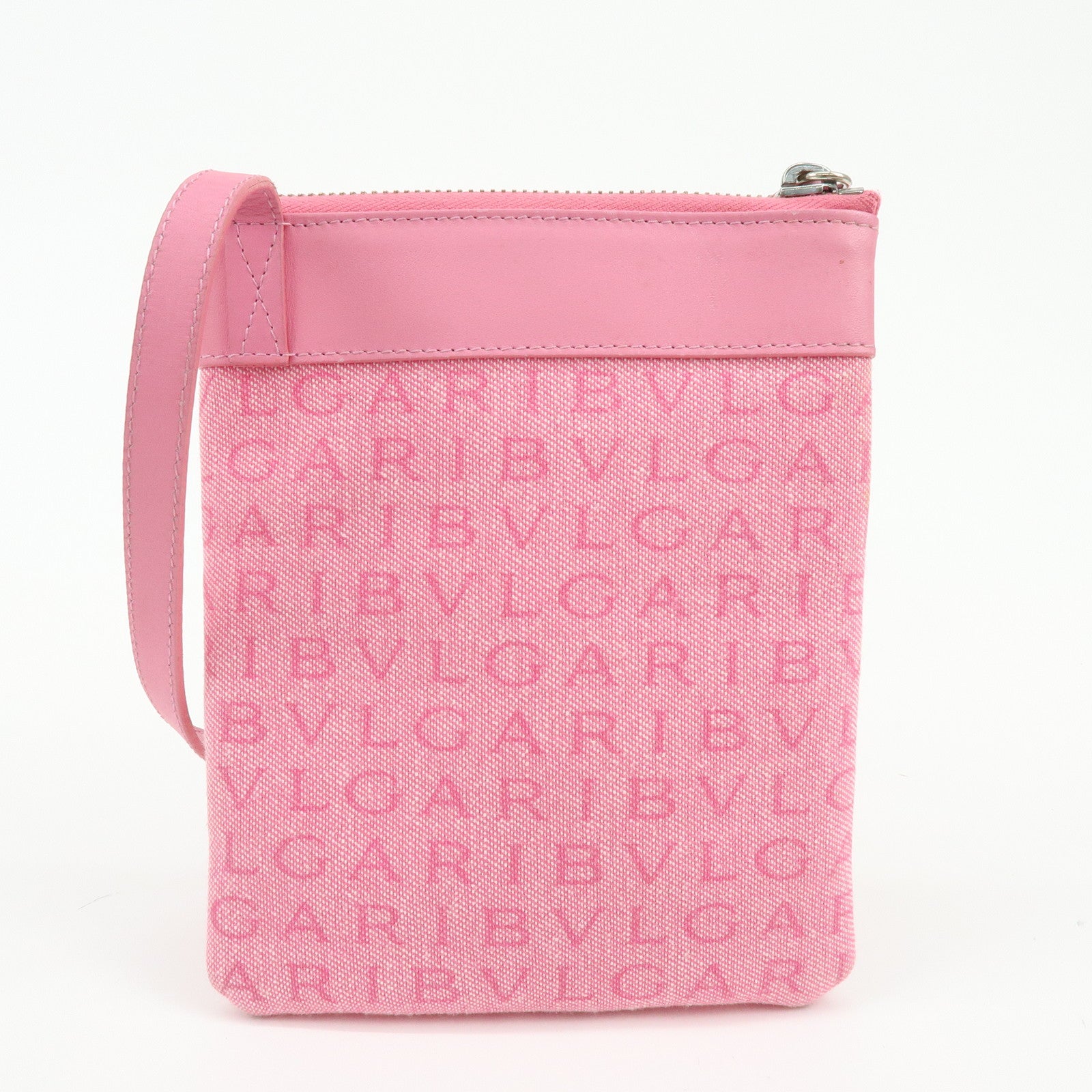 BVLGARI Logomania Canvas Leather Shoulder Bag Crossbody Bag Pink