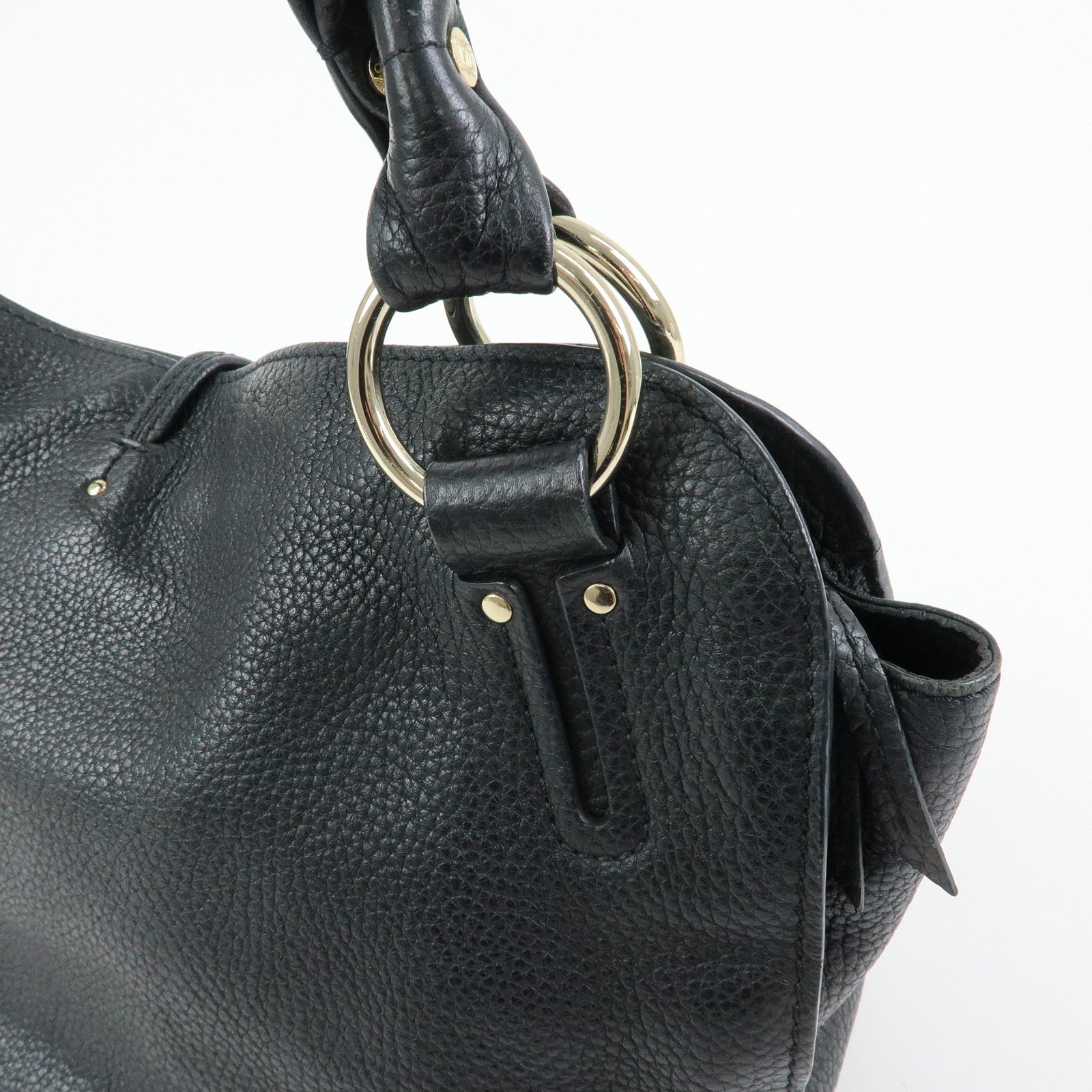 CELINE Macadam Bittersweet Leather Shoulder Bag Hand Bag Black