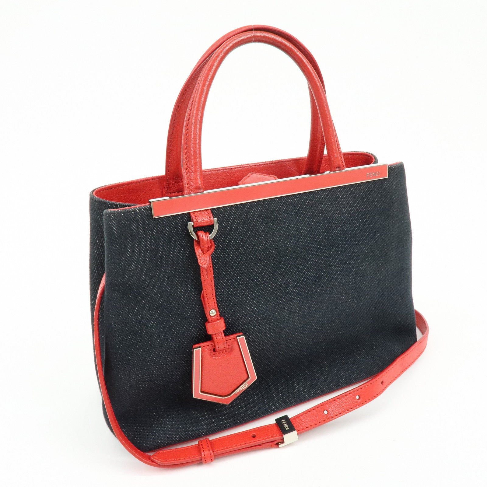 FENDI PETITE 2JOURS Denim Leather 2Way Hand Shoulder Bag Blue 8BH253