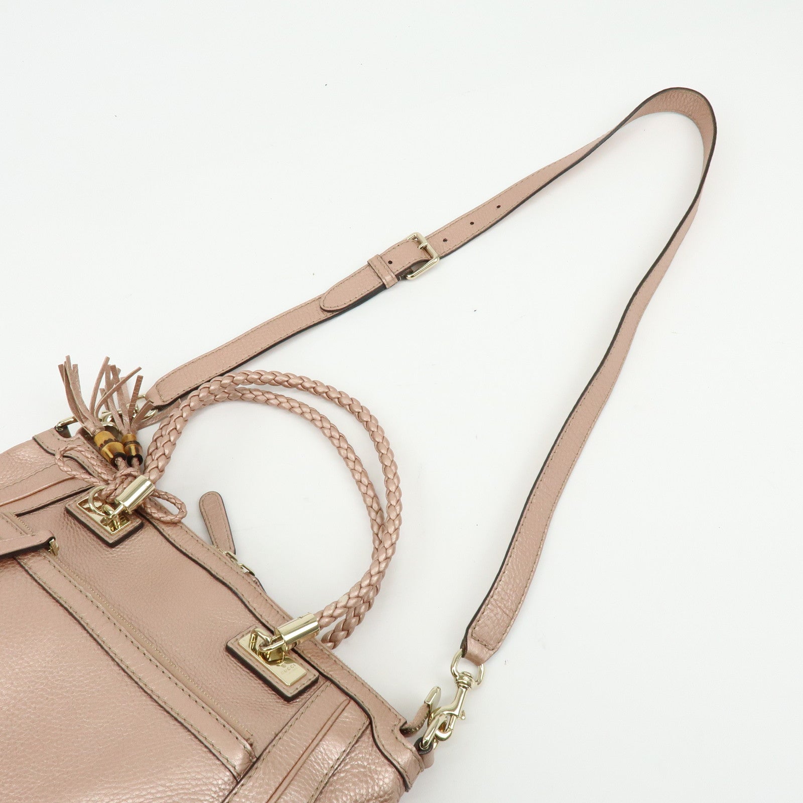 GUCCI Bamboo Interlocking G Leather 2Way Bag Hand Bag Pink 282300