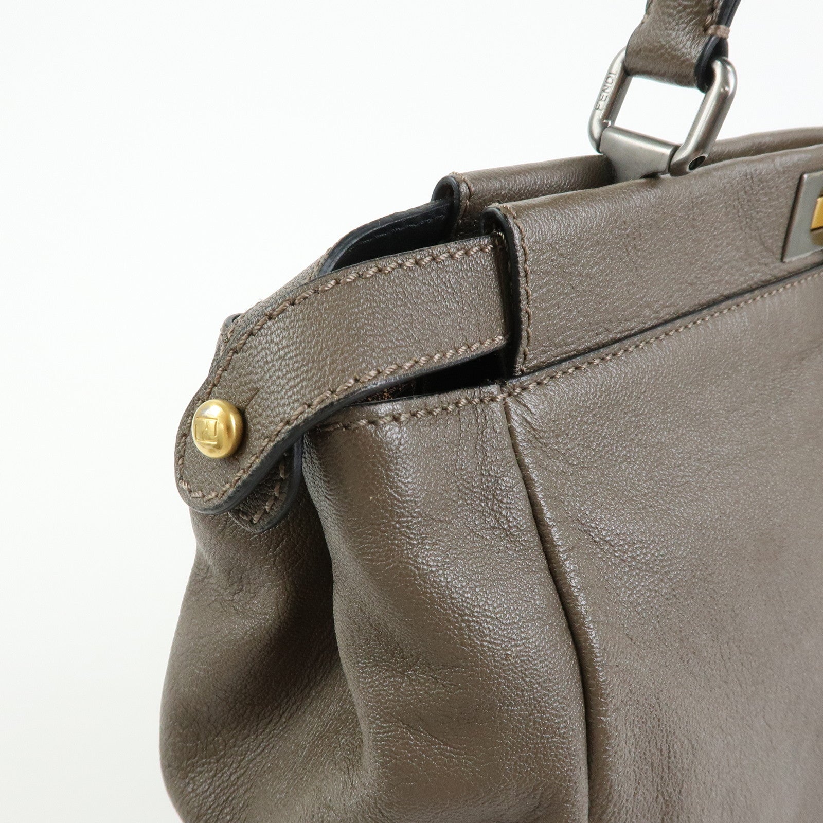 FENDI Peekaboo Large Leather 2Way Bag Shoulder Bag Brown 8BN210