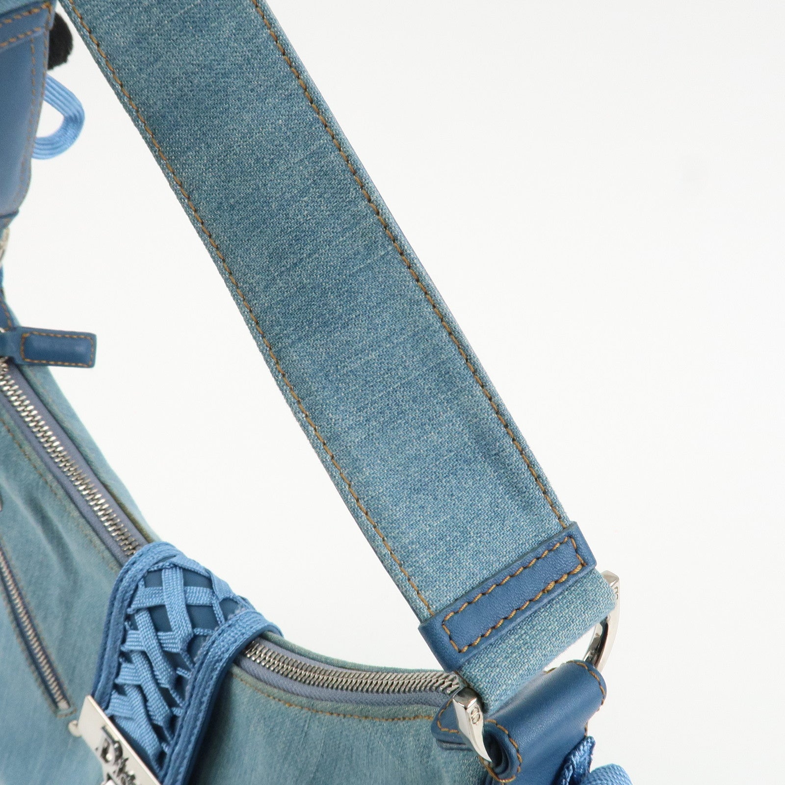 Christian Dior Admit It Denim Leather Shoulder Bag Light Blue Used