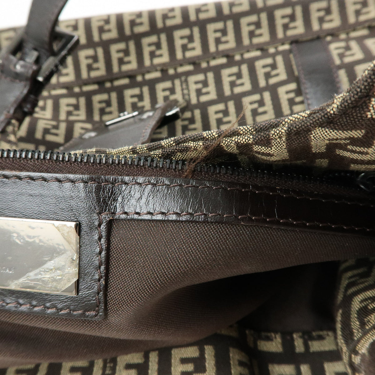 FENDI Zucchino Canvas Leather Shoulder Bag Hand Bag Beige Brown 8BR463