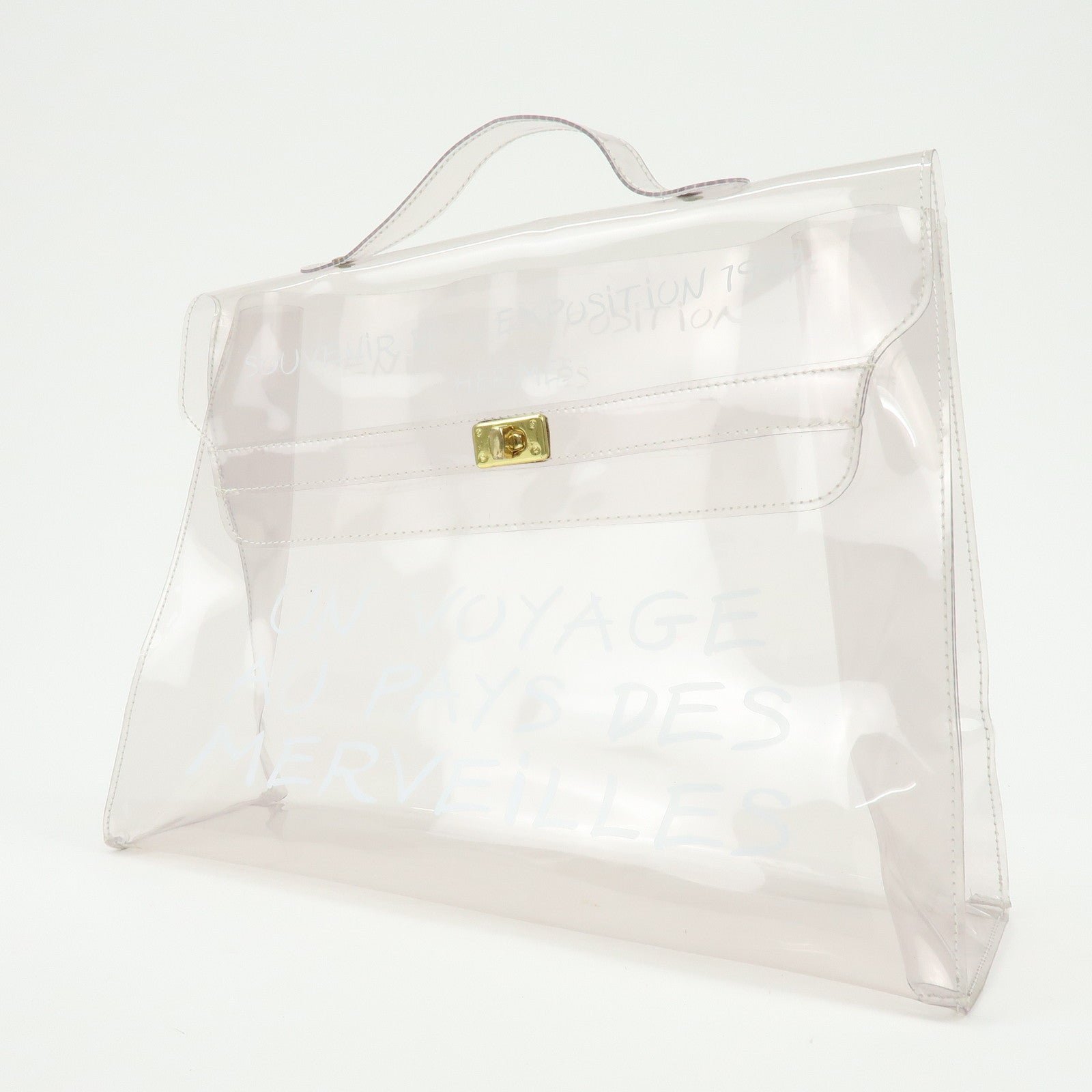 HERMES Kelly Vinyl Hand Bag Clear Transparent Gold