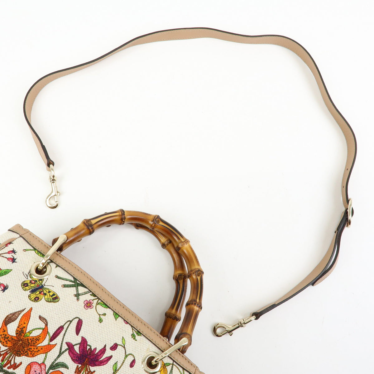 GUCCI Bamboo Flora Canvas Leather 2Way Bag Japan Limited Ivory 336032