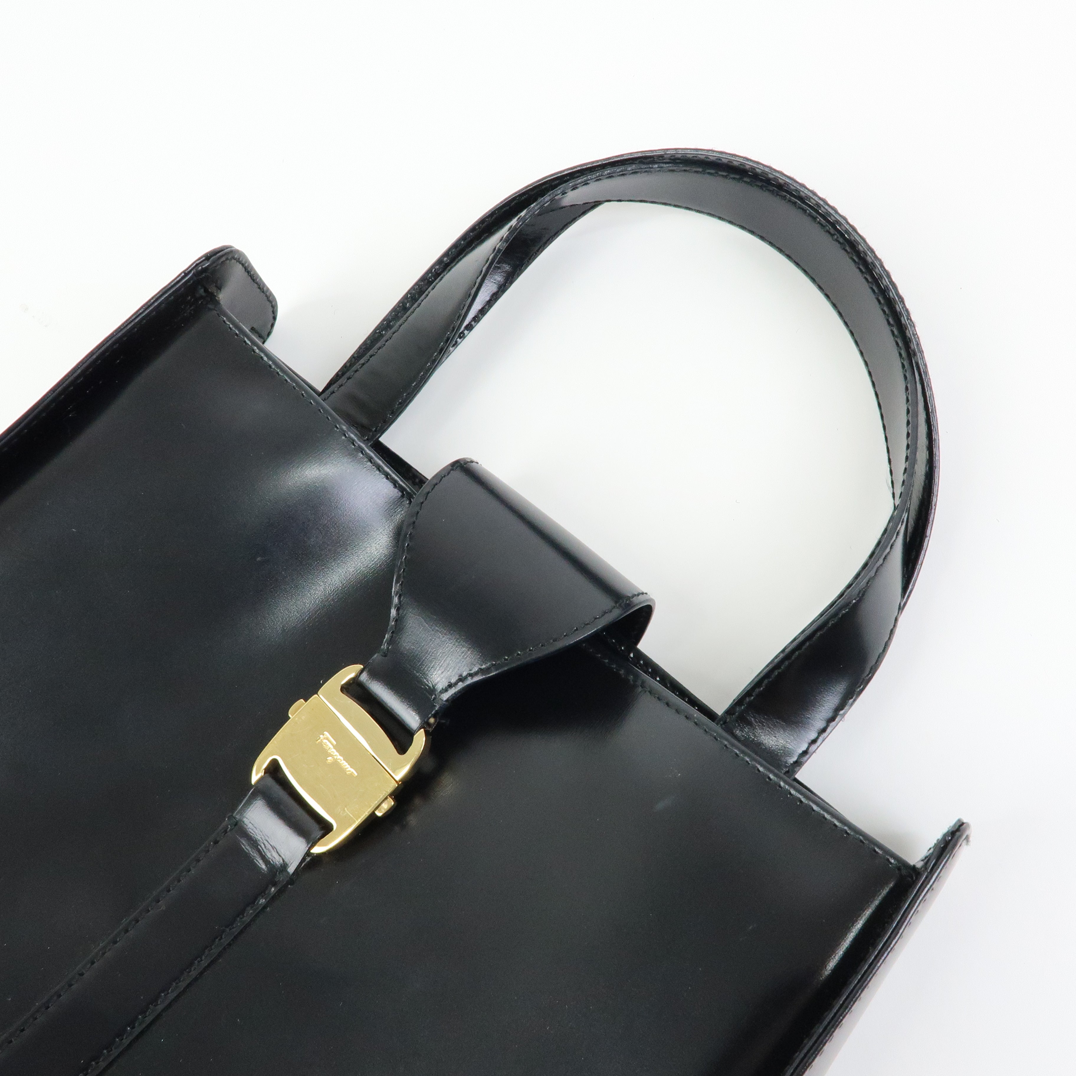 Ferragamo Vara Leather 2way Bag Hand Bag Black