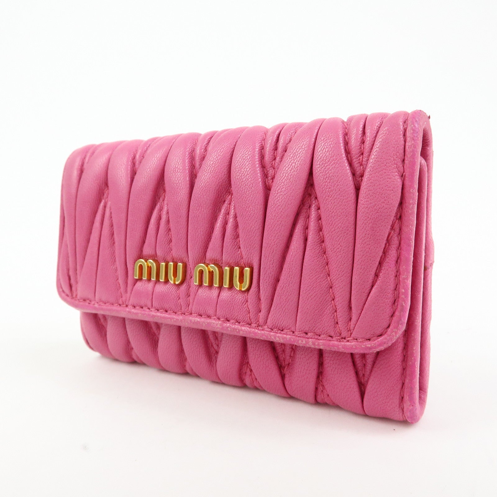 MIU MIU Matelasse Leather 6 Ring Key Case Key Holder Pink