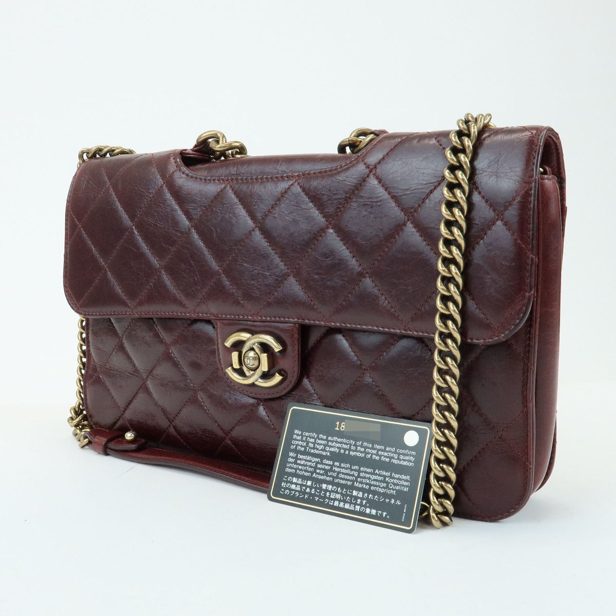 CHANEL Matelasse COCO Mark Leather Chain Shoulder Bag Burgundy