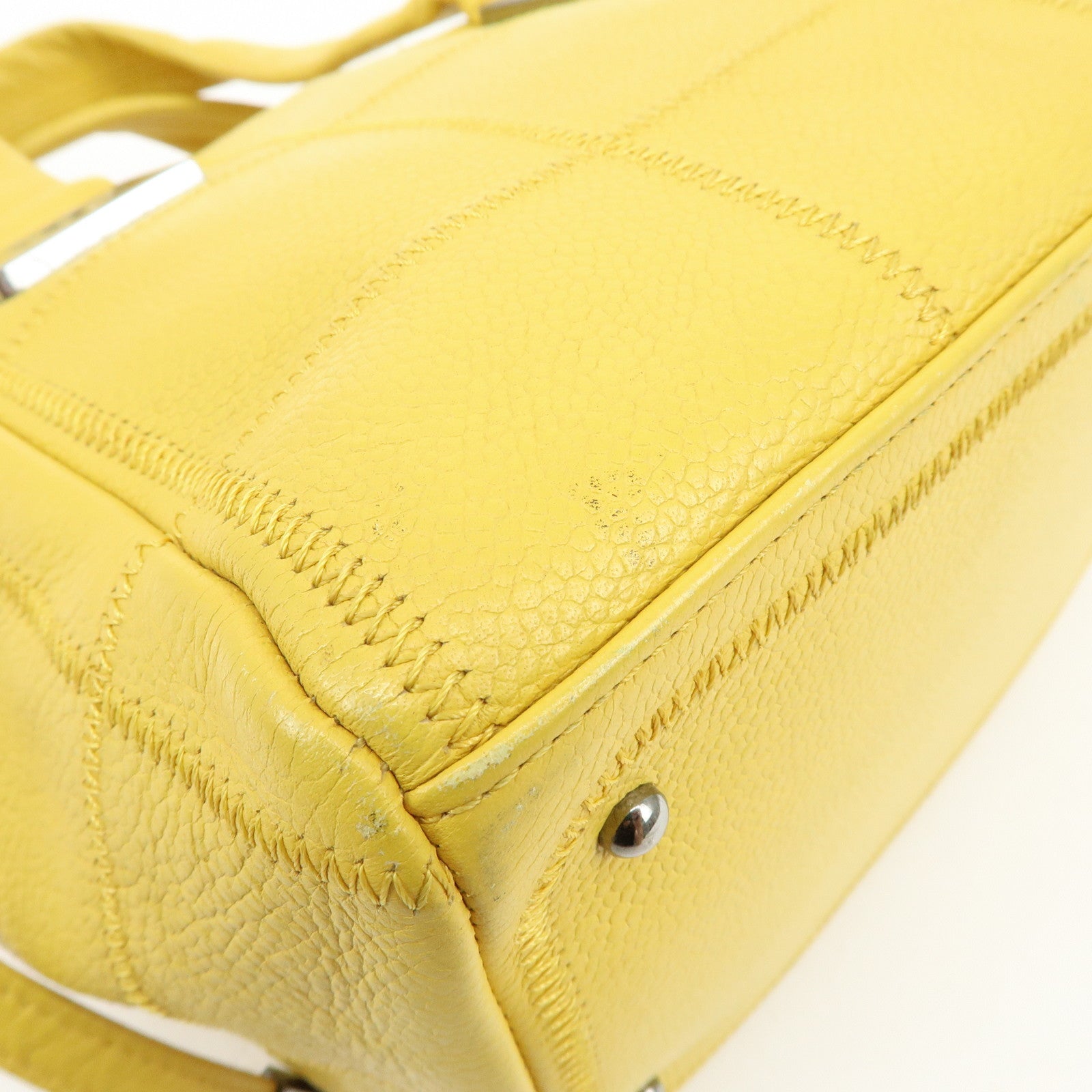 CHANEL Chocolate Bar COCO Mark Caviarskin Boston Bag Yellow A28023
