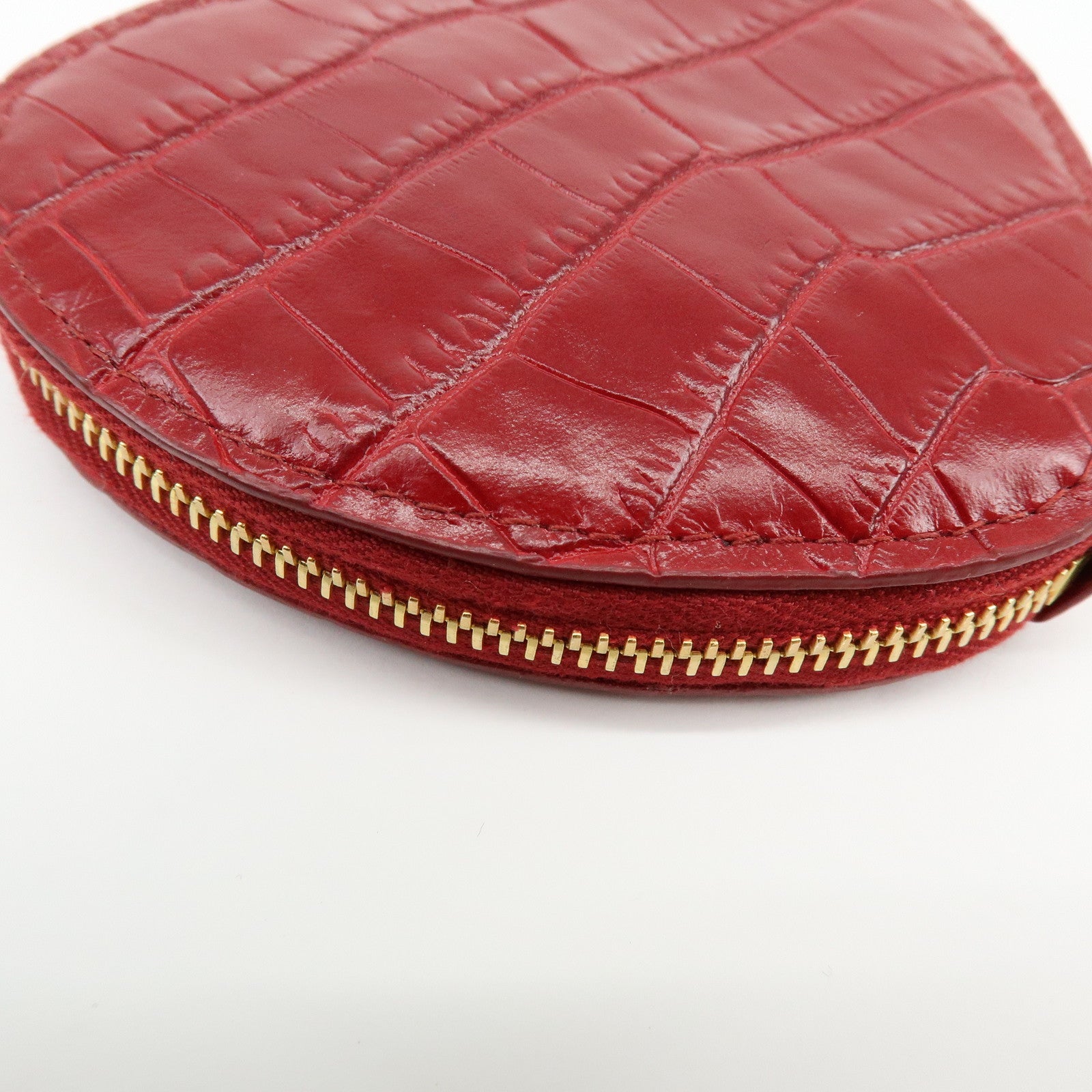MIU MIU Embossed Leather Coin Case Bag Charm Heart Motif Red 5TL358