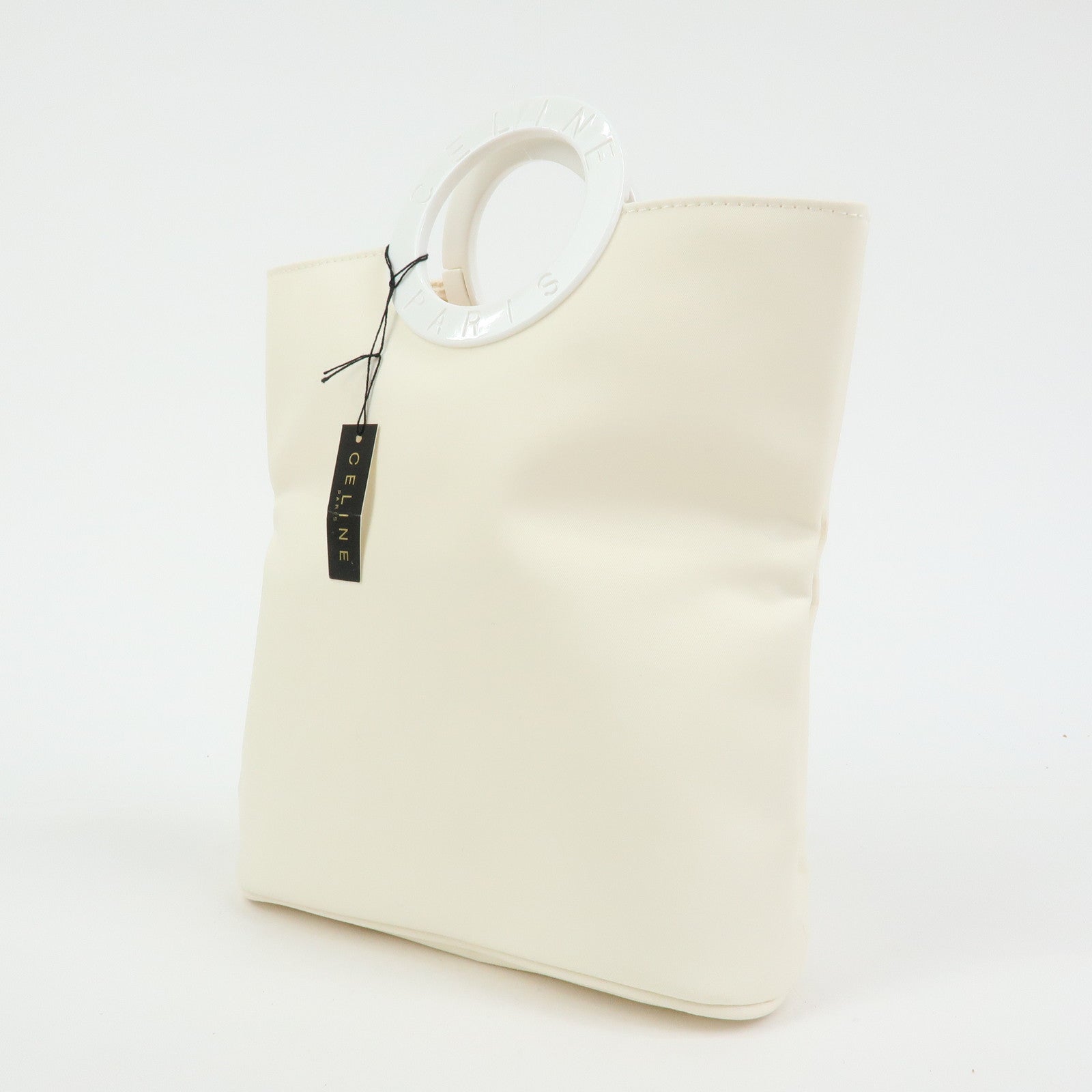 Celine Circle Logo Nylon Cotton Hand Bag Off White Yellow Multicolor