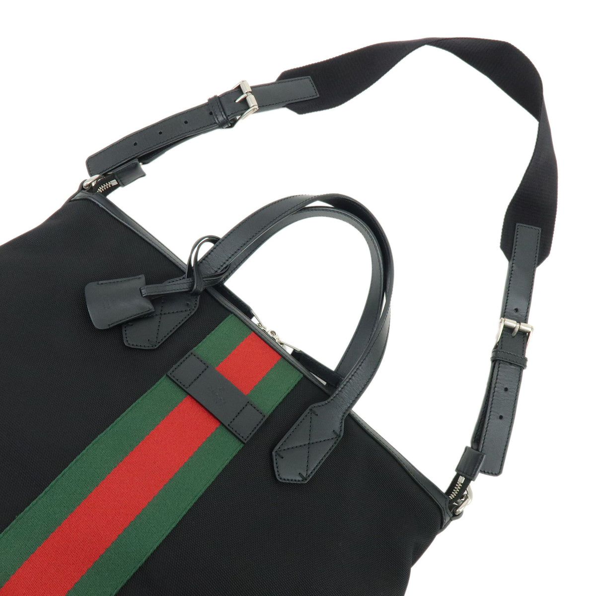 GUCCI Sherry Canvas Leather 2Way Bag Tote Bag Shoulder Bag Black 359261