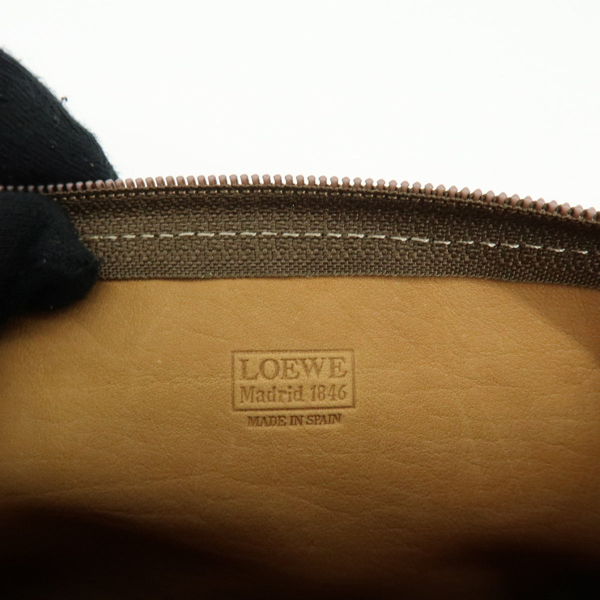 LOEWE Anagram Suede Accessory Pouch Makeup Bag Pouch Beige Gold