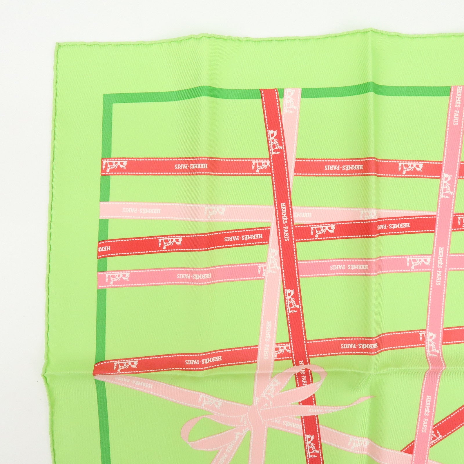 HERMES Carre 40 Lot of 2 Silk 100% Scarf Grand H/Bolduc Orange Green
