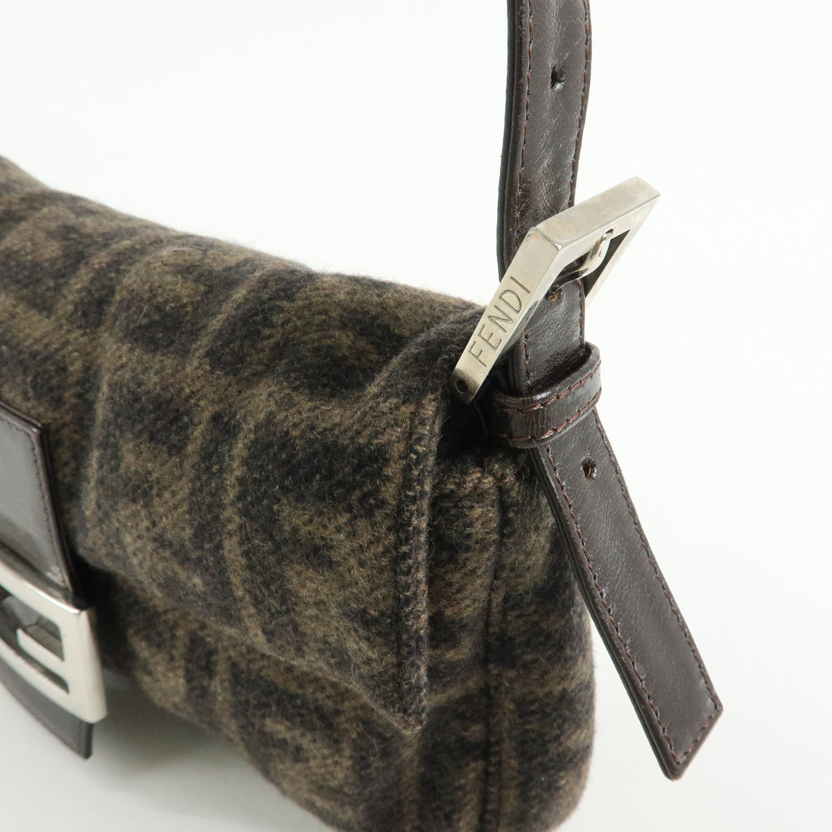 FENDI Zucca Mamma Baguette Wool Leather Shoulder Bag Hand Bag 26424