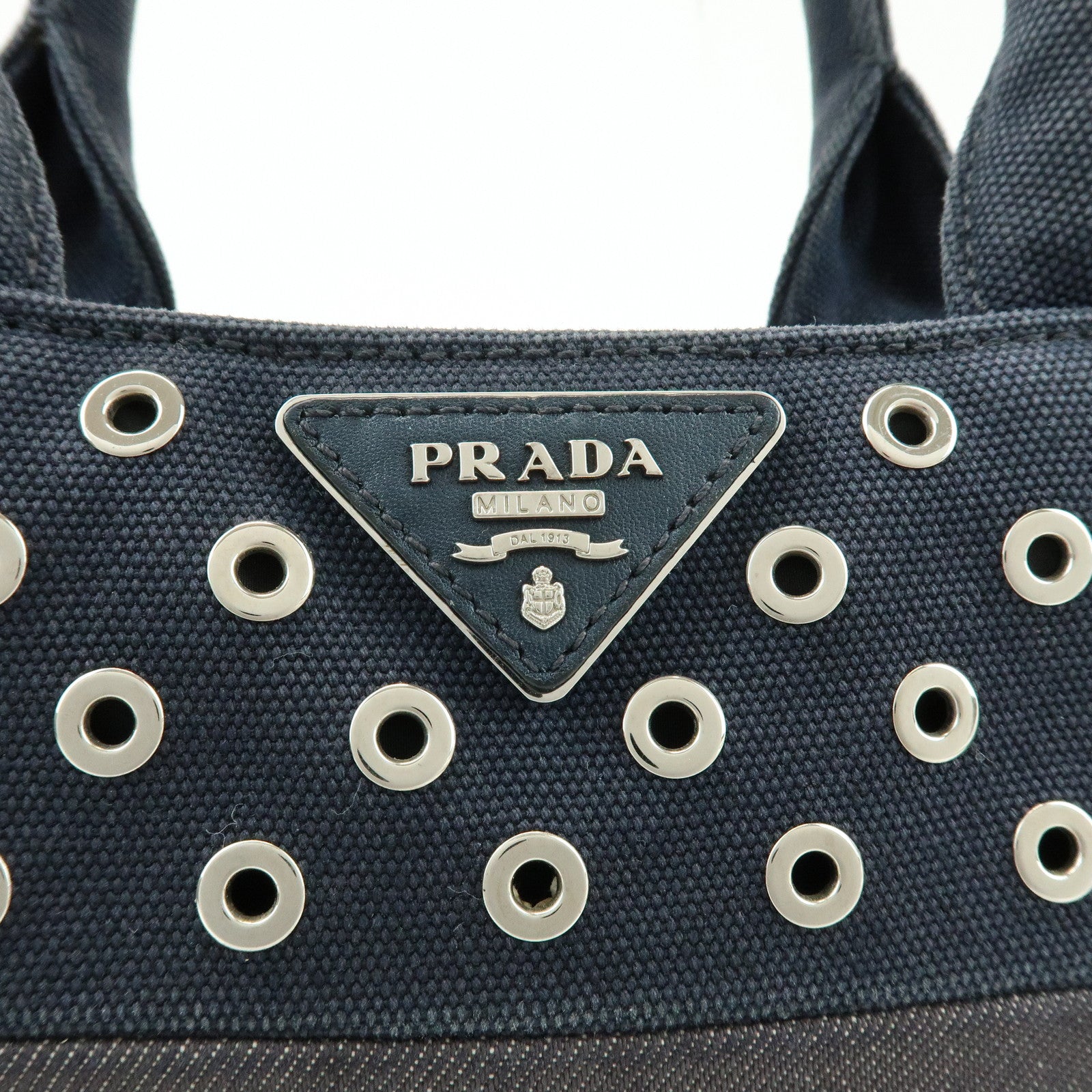 PRADA Canapa Mini Triangle Logo Denim Canvas 2Way Bag Navy 1BG439