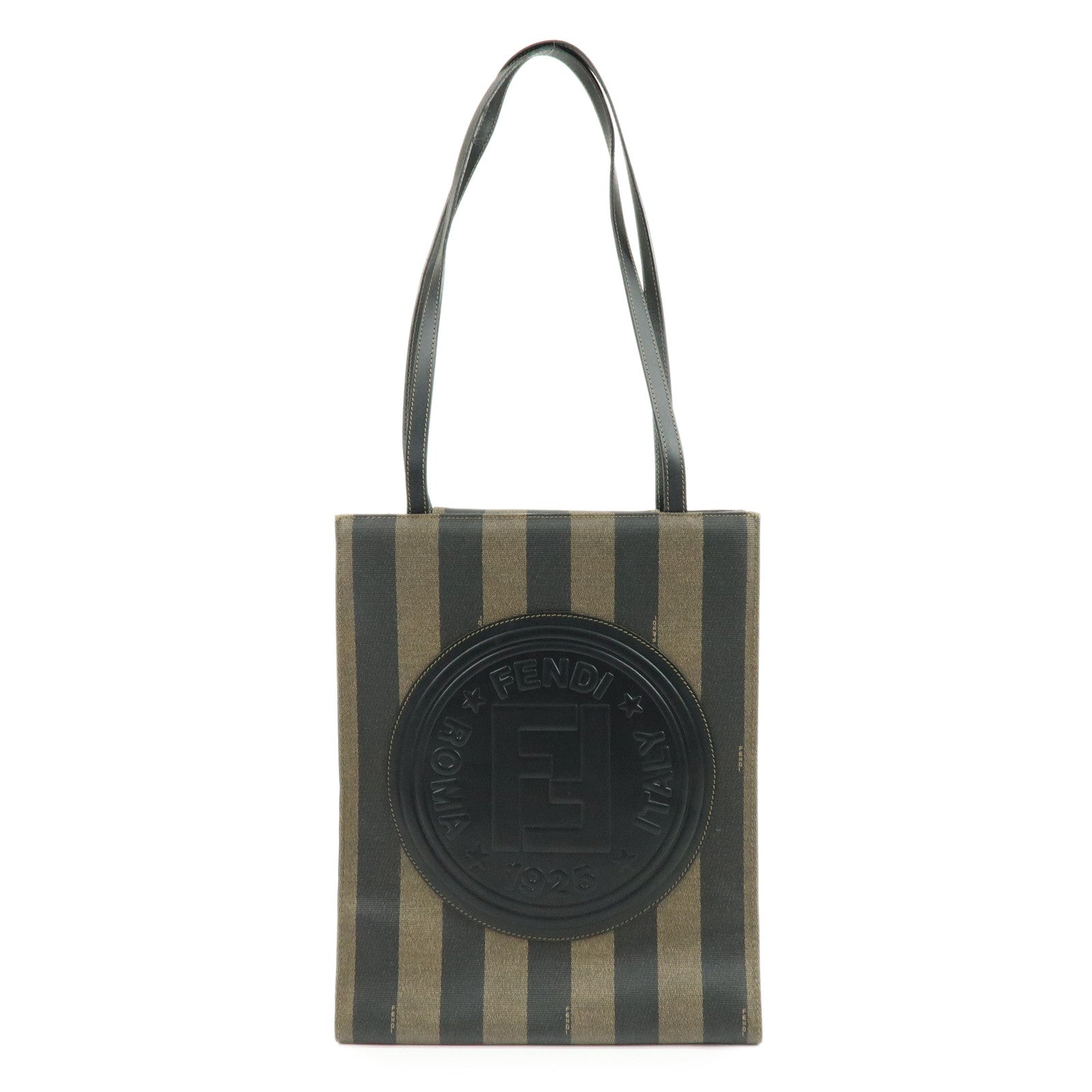FENDI Pequin PVC Leather Big Logo Tote Shoulder Bag Brown 259980