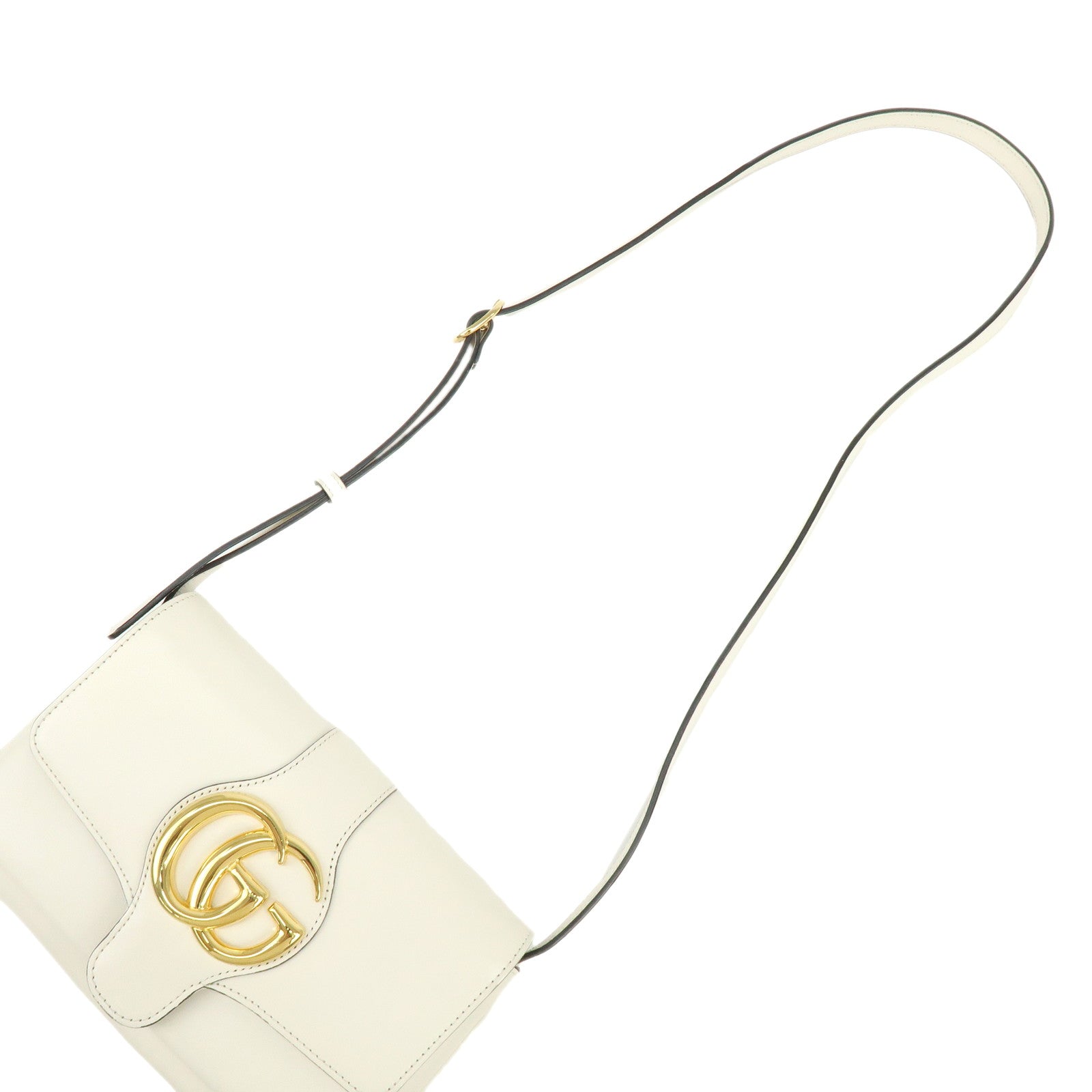 GUCCI Double G Arli Leather Shoulder Bag Crossbody Bag White 550129