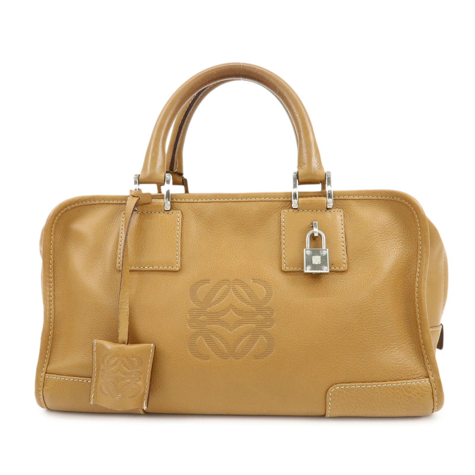 LOEWE Anagram Amazona 28 Leather Hand Bag Boston Bag Camel