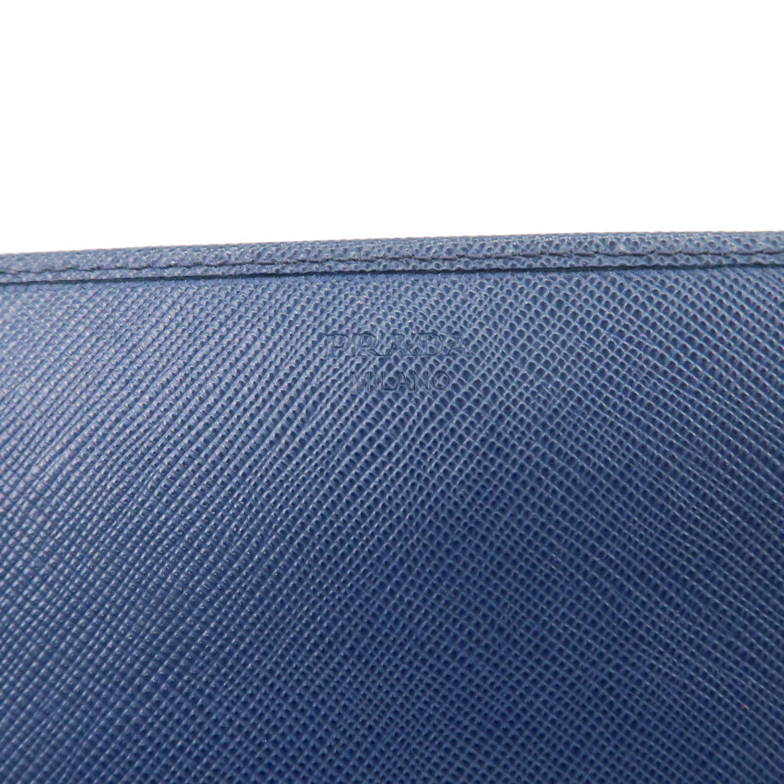 PRADA Logo Leather Chain Wallet WOC Blue Gold Hardware 1MT290 Used