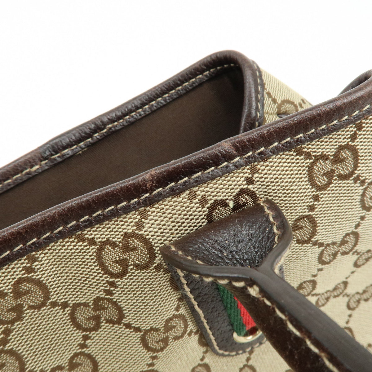 GUCCI Princy Sherry GG Canvas Leather Tote Bag Beige Brown 163805