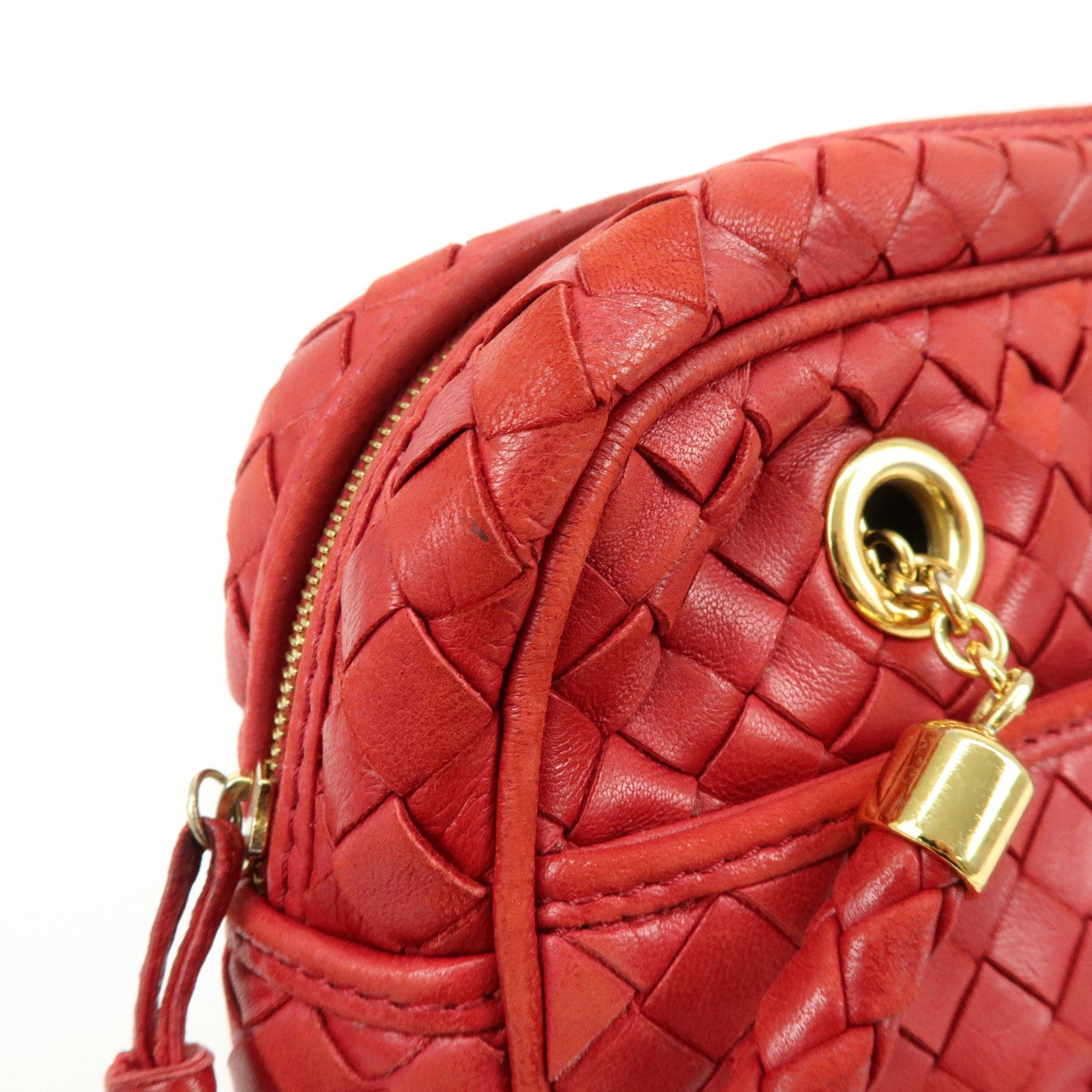 BOTTEGA VENETA Intrecciato Leather Shoulder Bag Tassel Red