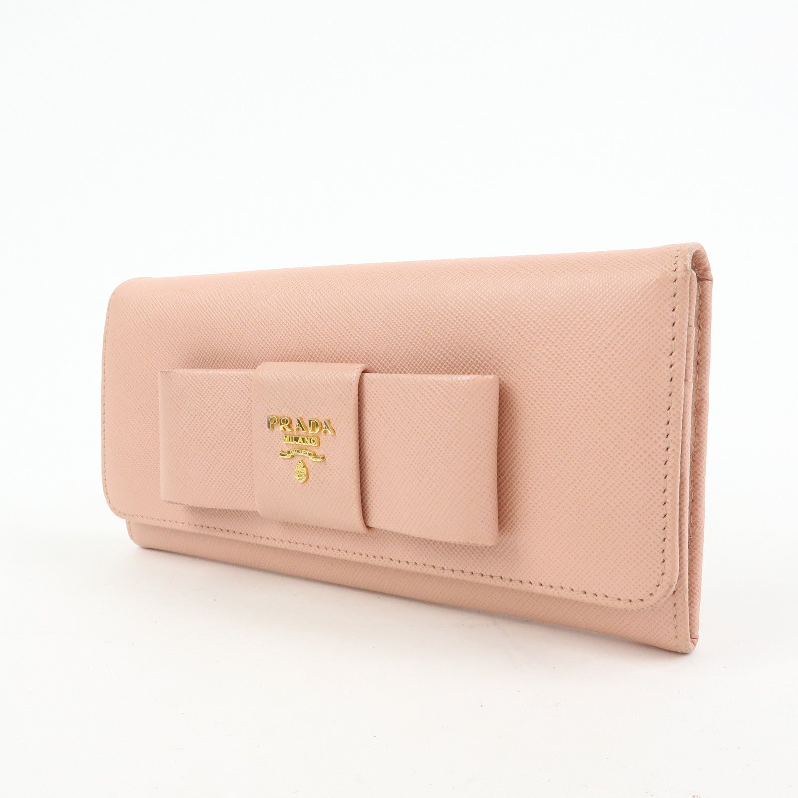 PRADA Logo Ribbon Saffiano Leather Long Wallet Pink 1M1132