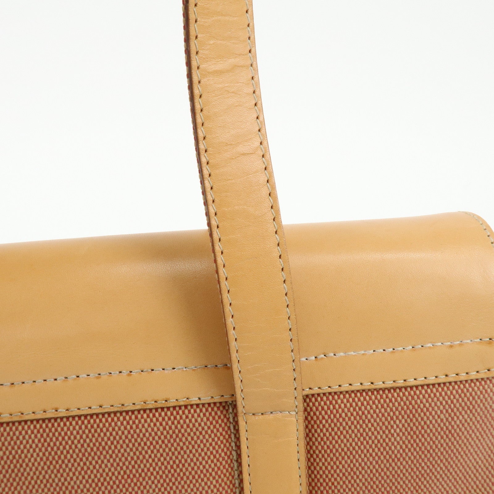 BVLGARI Canvas Leather Flap Shoulder Bag Hand Bag Beige Red